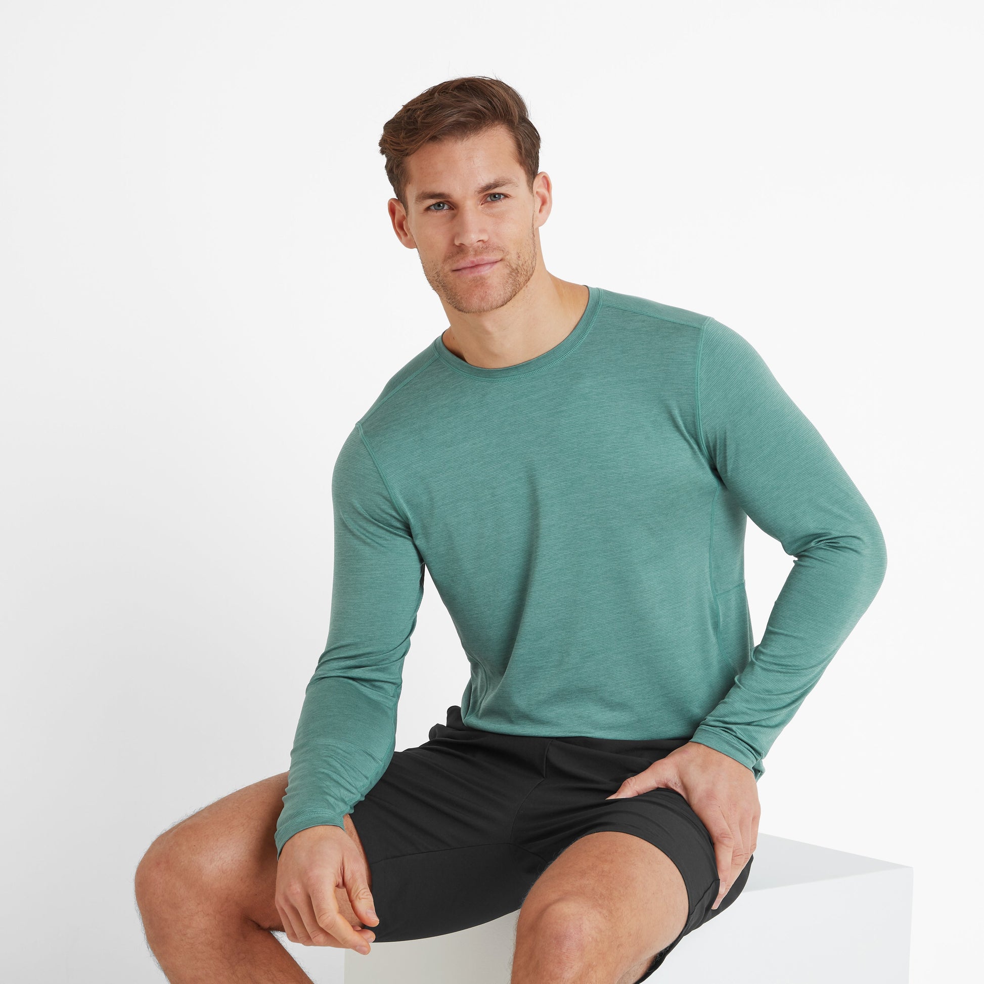Mittel Mens Long Sleeve Performance Top - Seafoam Green Marl