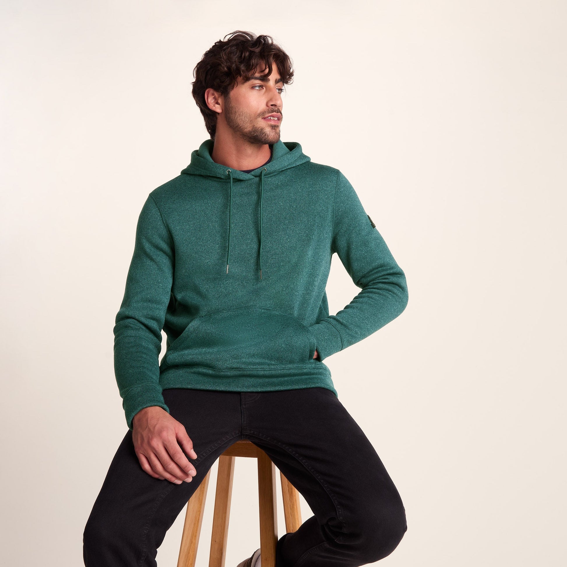 Mosby Mens Supersoft Knitlook Fleece Hoody - Dark Turquoise Marl