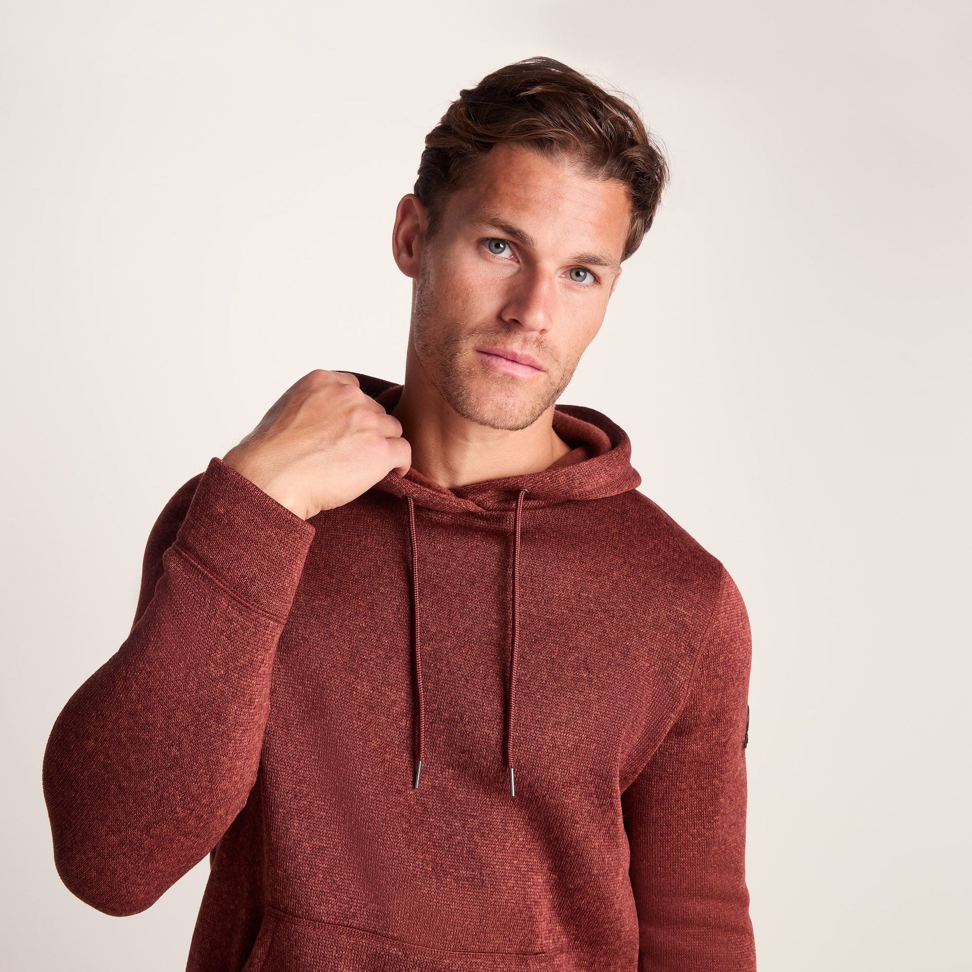 Mosby Mens Supersoft Knitlook Fleece Hoody - Clay Marl