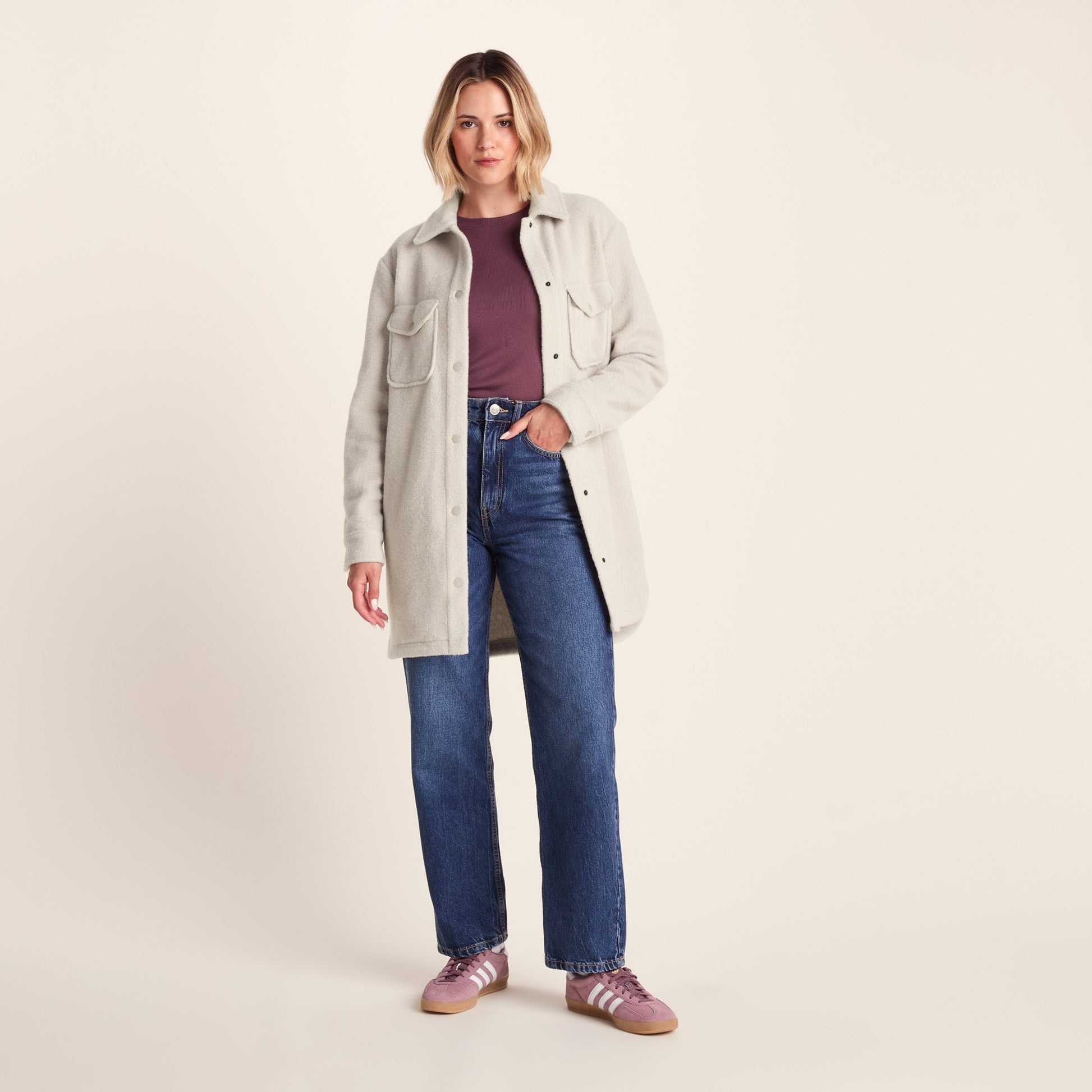 Nayla Womens Long Shacket - Warm Cloud