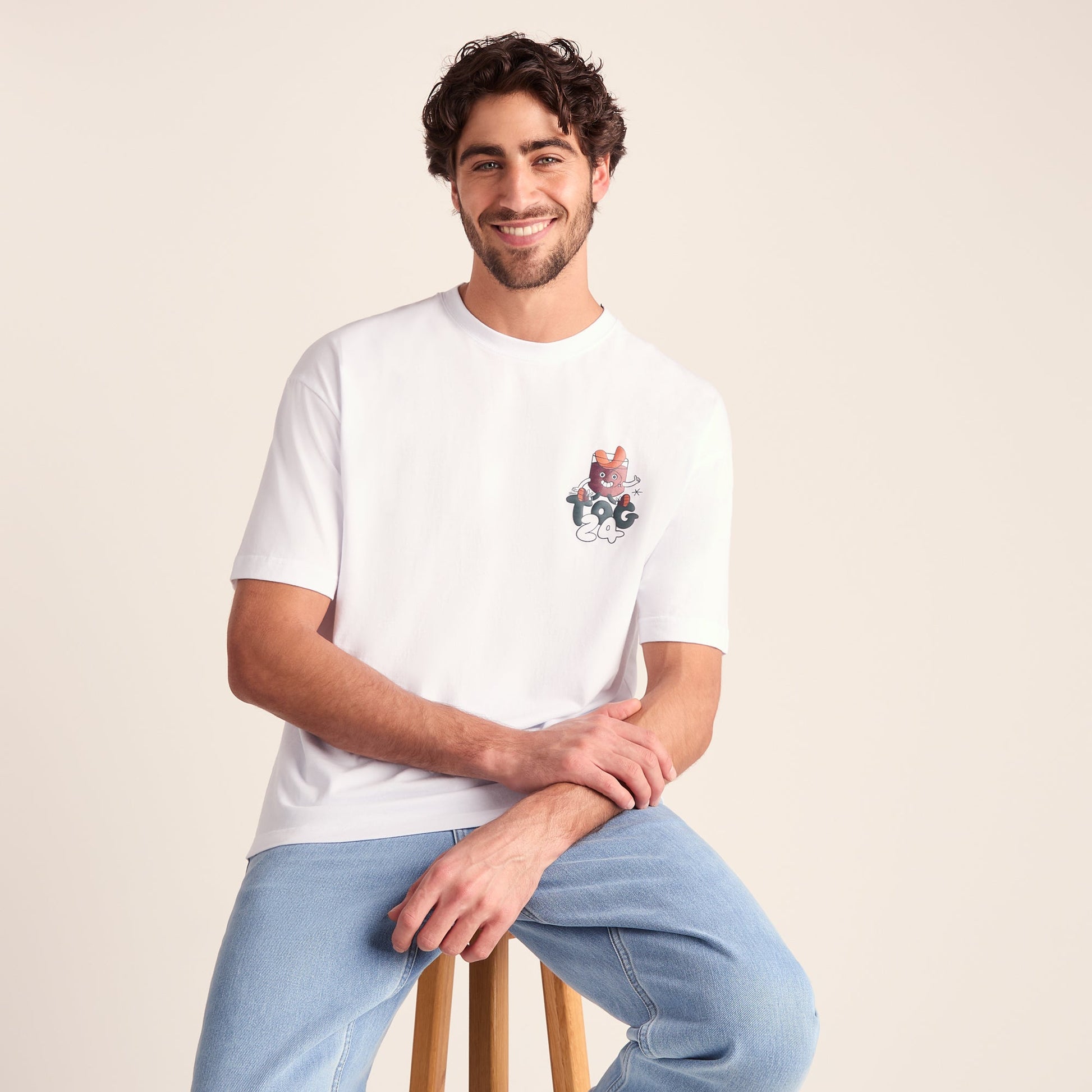 Negroni Mens Relaxed Fit 100% Cotton Supersoft Hattie Clark T-Shirt - Optic White