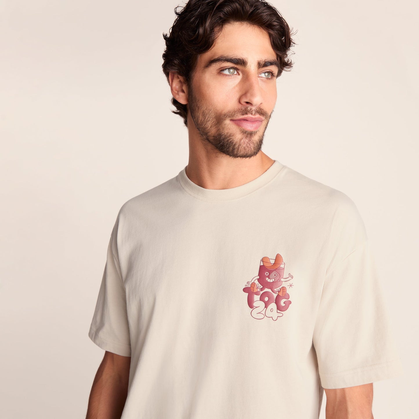 Negroni Mens Relaxed Fit 100% Cotton Supersoft Hattie Clark T-Shirt - Warm Cloud