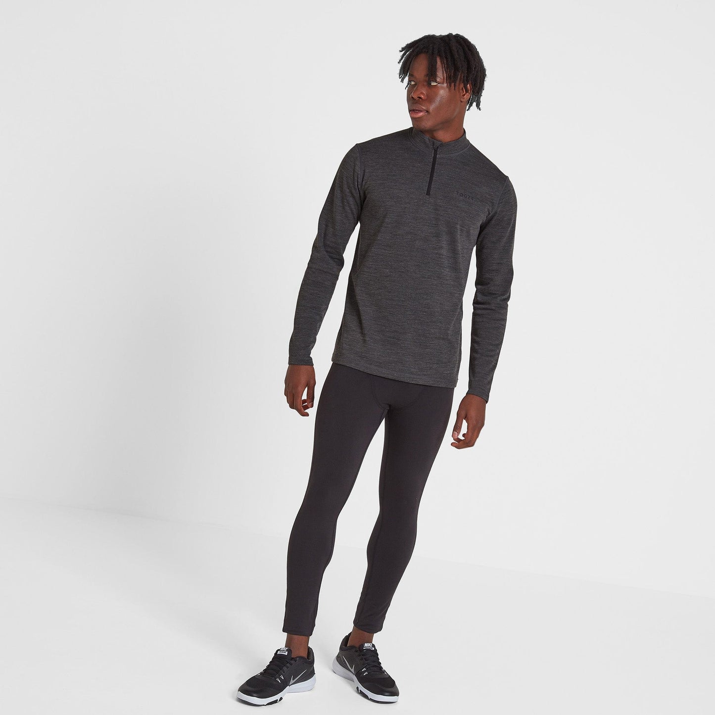 Nevis Mens Merino Base Layer Zip Neck - Grey Marl
