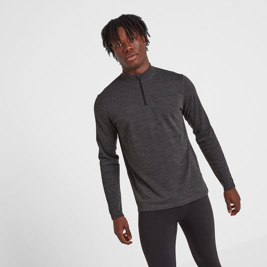 Nevis Mens Merino Base Layer Zip Neck - Grey Marl