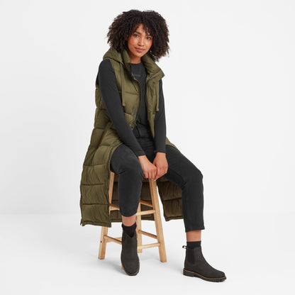 Newall Womens Long Padded Gilet - Khaki