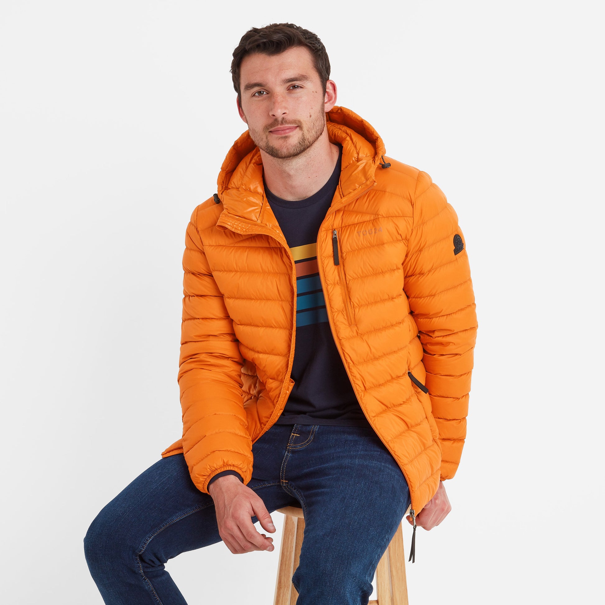 North Mens RDS Certified Down Hooded Jacket - Dark Orange