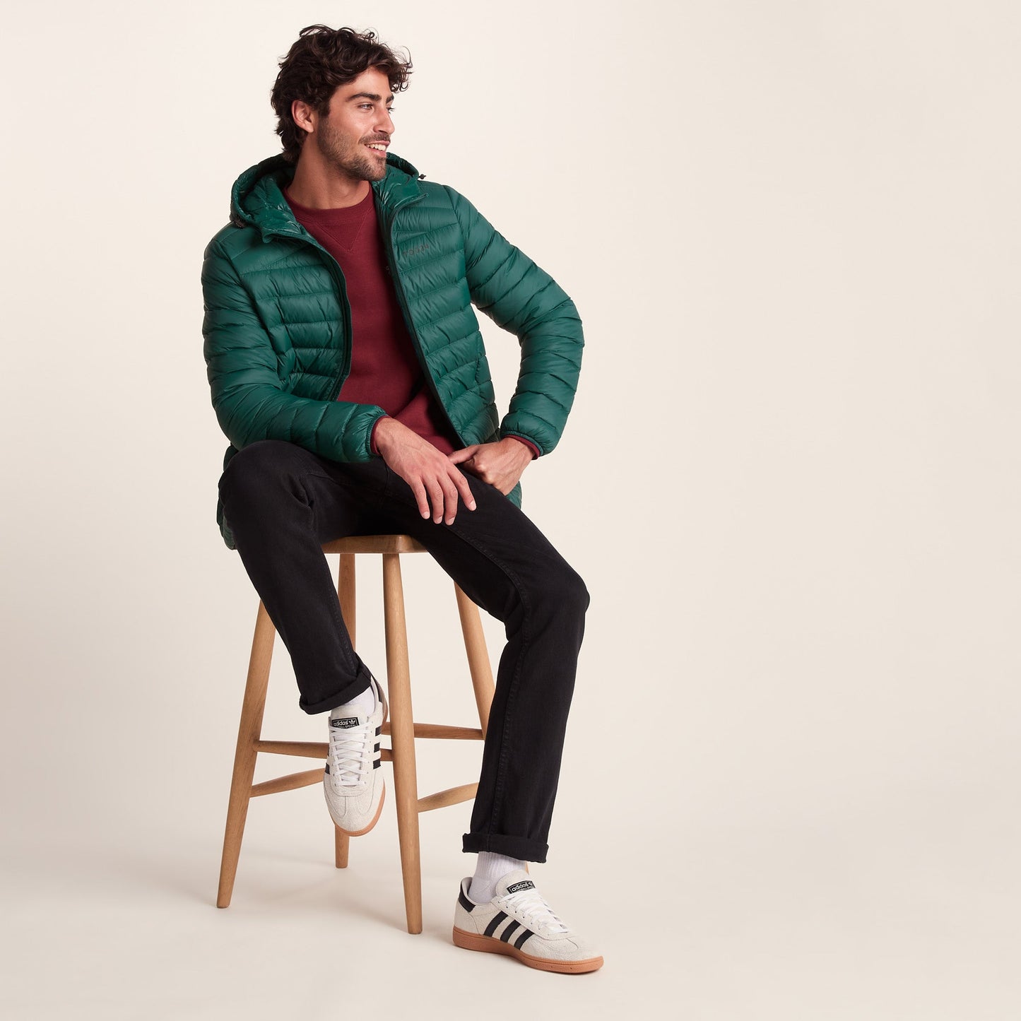 North Mens RDS Certified Down Hooded Jacket - Evergreen
