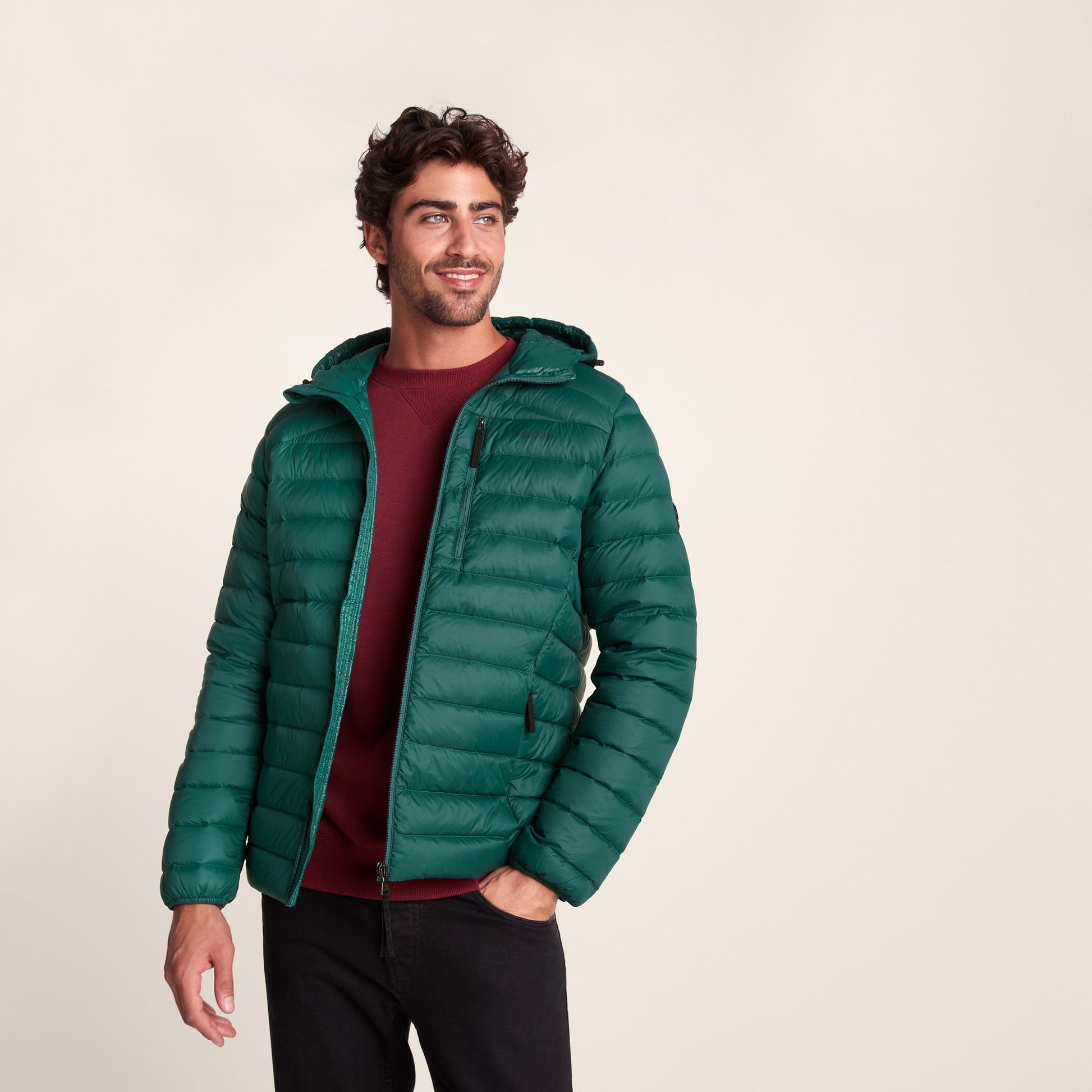 North Mens RDS Certified Down Hooded Jacket - Evergreen