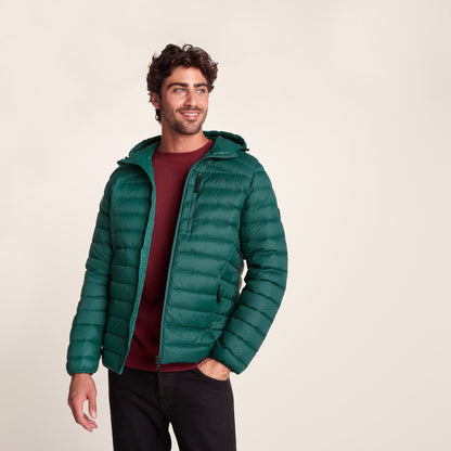 North Mens RDS Certified Down Hooded Jacket - Evergreen