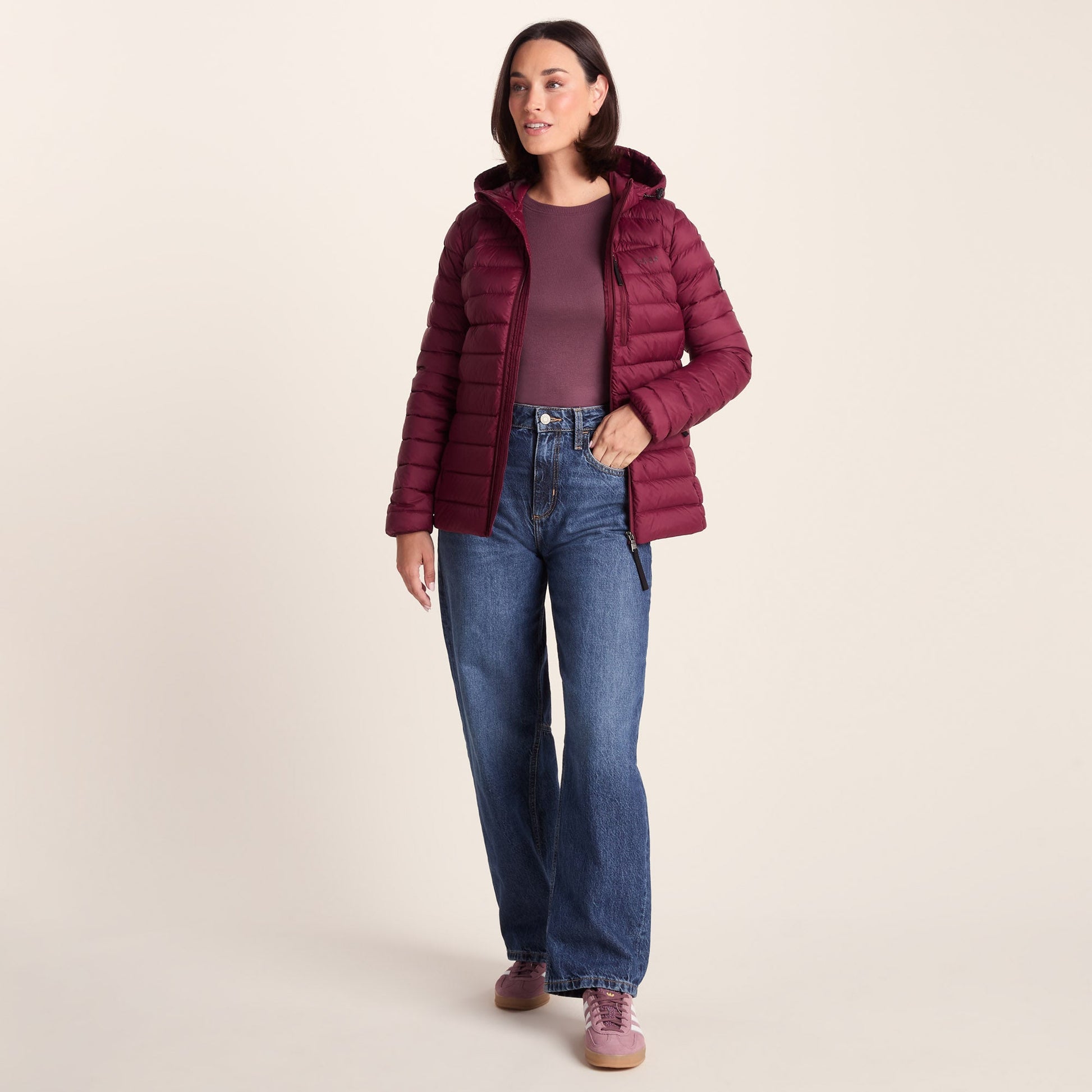 North Womens RDS Certified Down Hooded Jacket - Burgundy