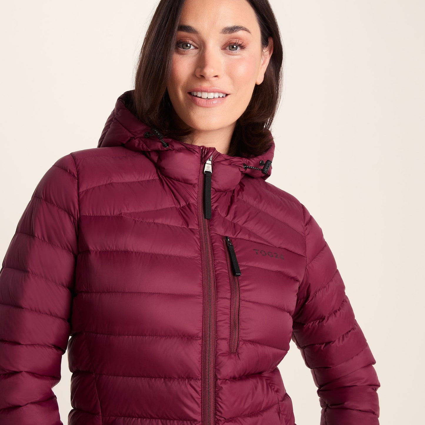 North Womens RDS Certified Down Hooded Jacket - Burgundy