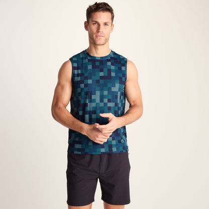 Pablo Mens Performance Vest - Inky Blue Pixel Print