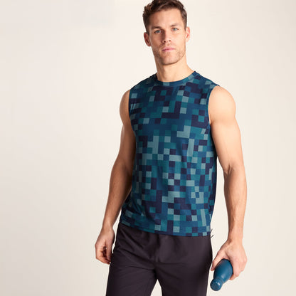 Pablo Mens Performance Vest - Inky Blue Pixel Print