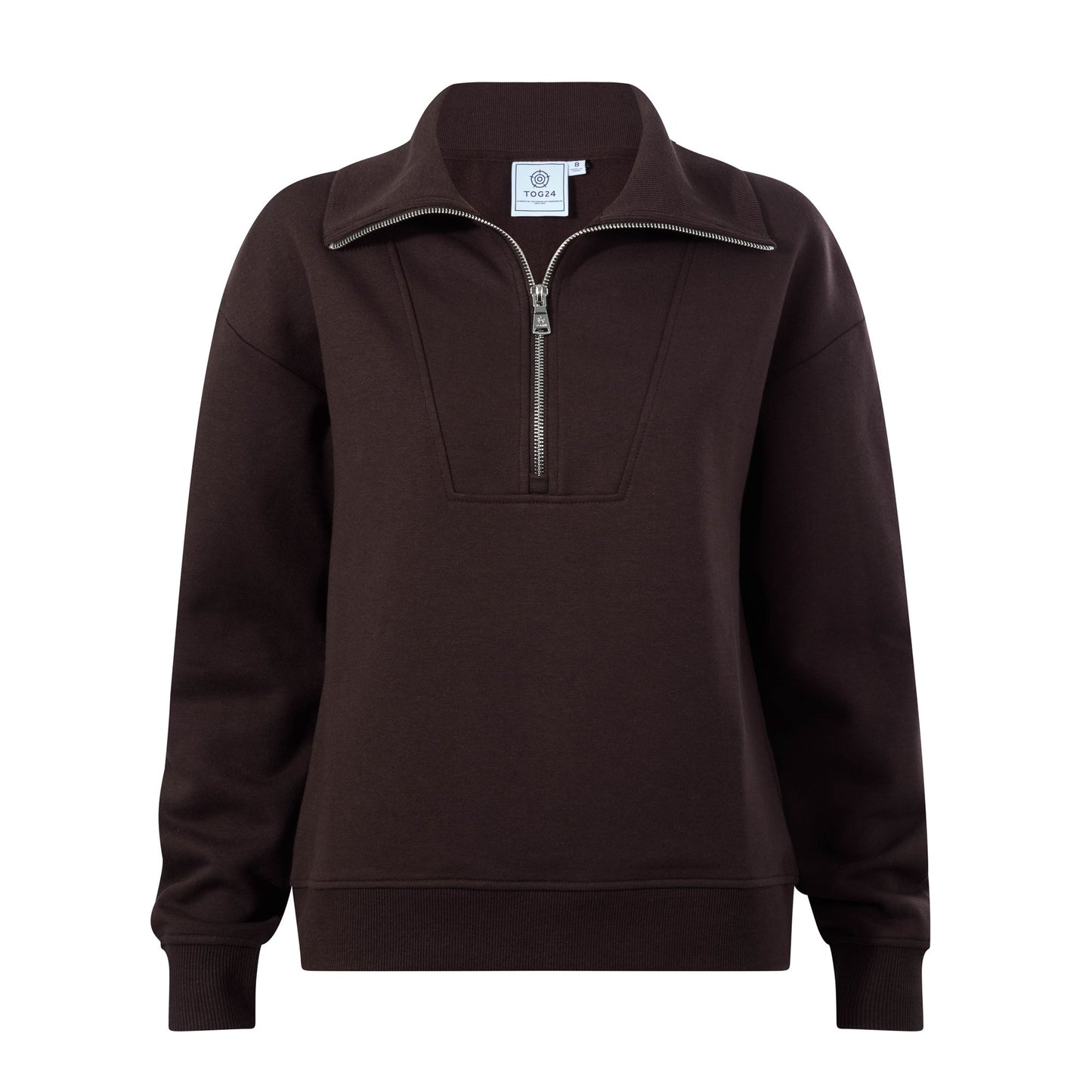 Paloma Womens Supersoft Zip Neck Sweatshirt - Chocolate Brown