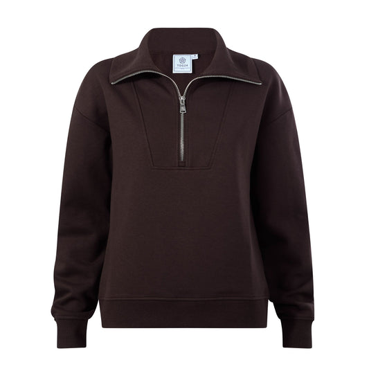 Paloma Womens Supersoft Zip Neck Sweatshirt - Chocolate Brown