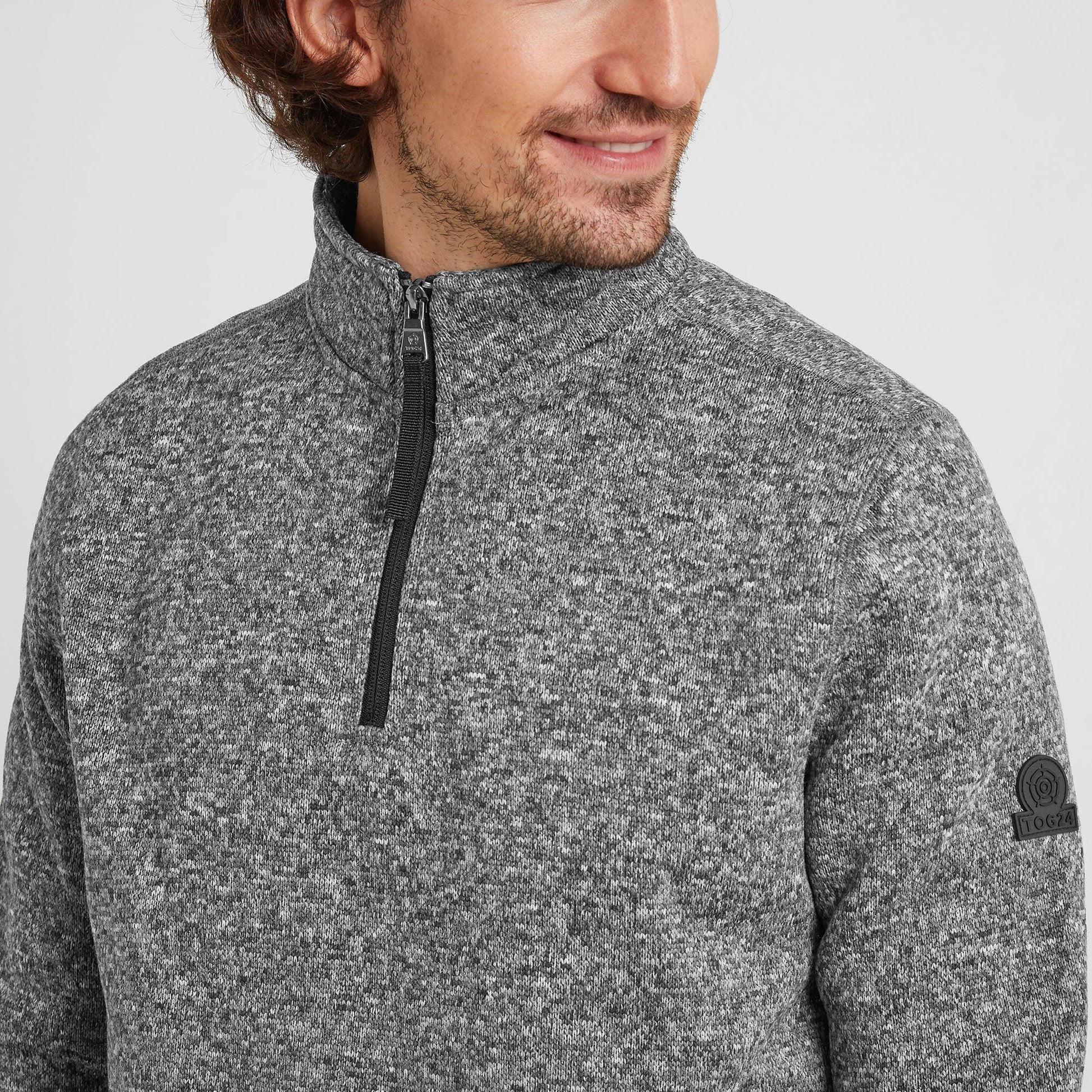 Pearson Mens Knitlook Quarter Zip Fleece - Dark Grey Marl