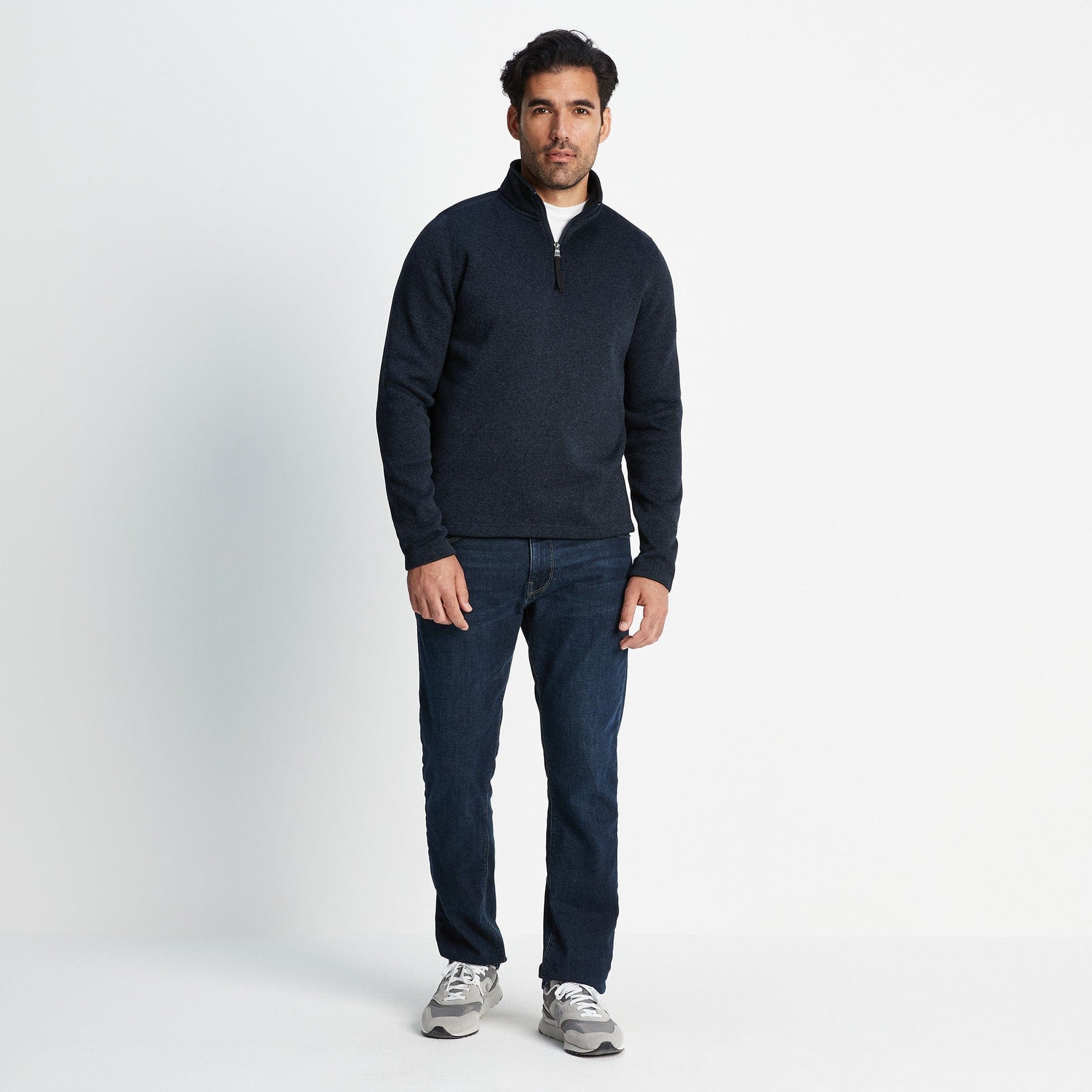 Pearson Mens Knitlook Quarter Zip Fleece - Dark Indigo Marl