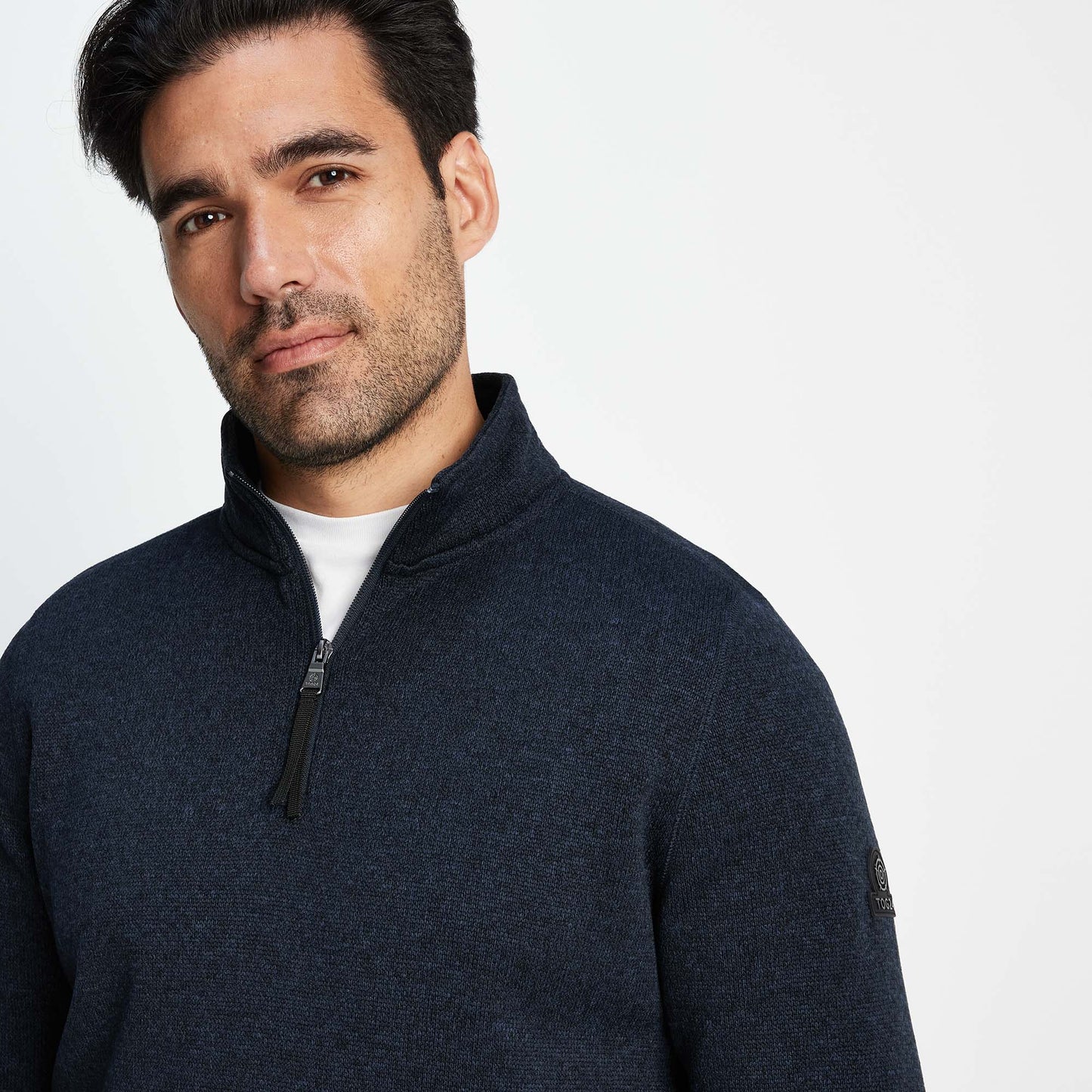 Pearson Mens Knitlook Quarter Zip Fleece - Dark Indigo Marl