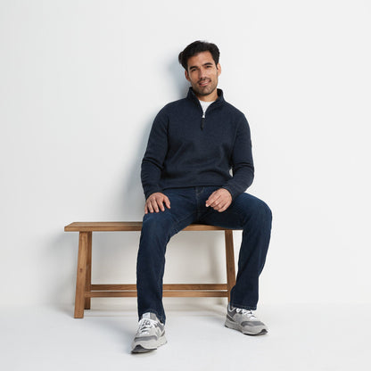 Pearson Mens Knitlook Quarter Zip Fleece - Dark Indigo Marl