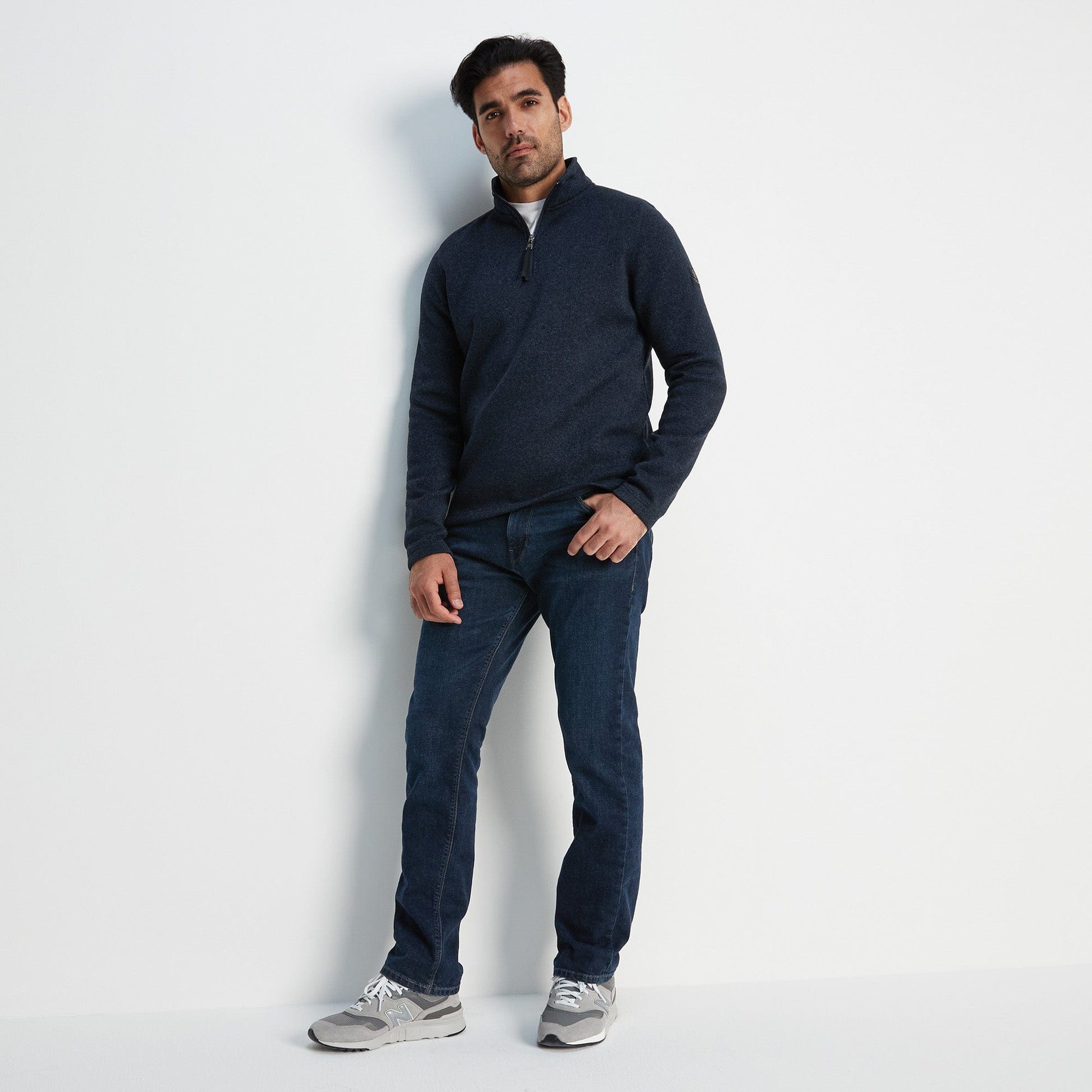 Pearson Mens Knitlook Quarter Zip Fleece - Dark Indigo Marl