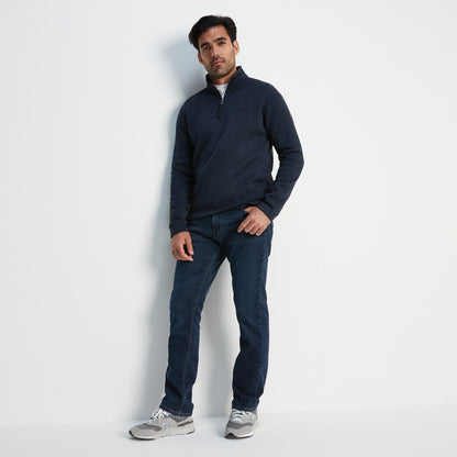 Pearson Mens Knitlook Quarter Zip Fleece - Dark Indigo Marl