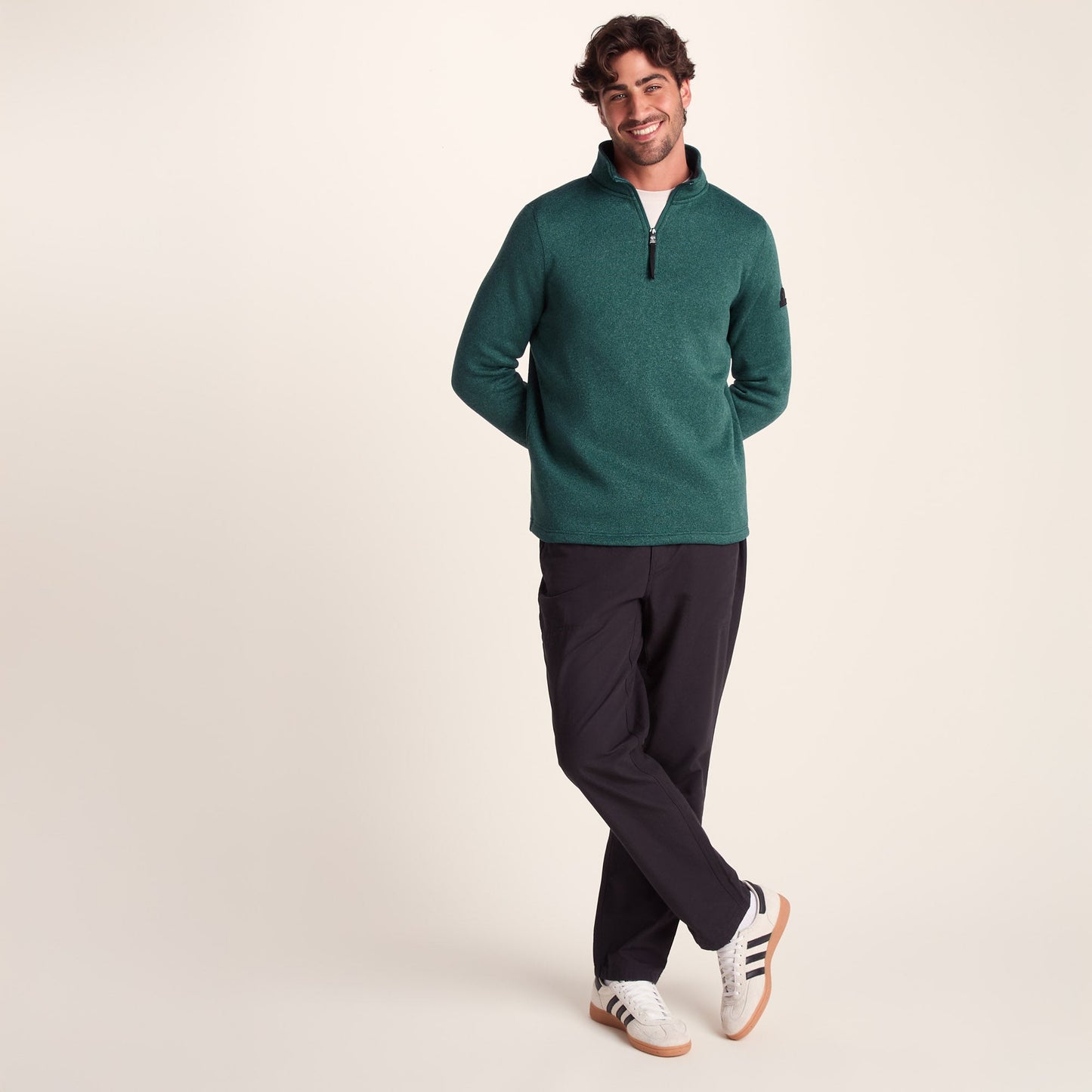 Pearson Mens Knitlook Quarter Zip Fleece - Dark Turquoise Marl