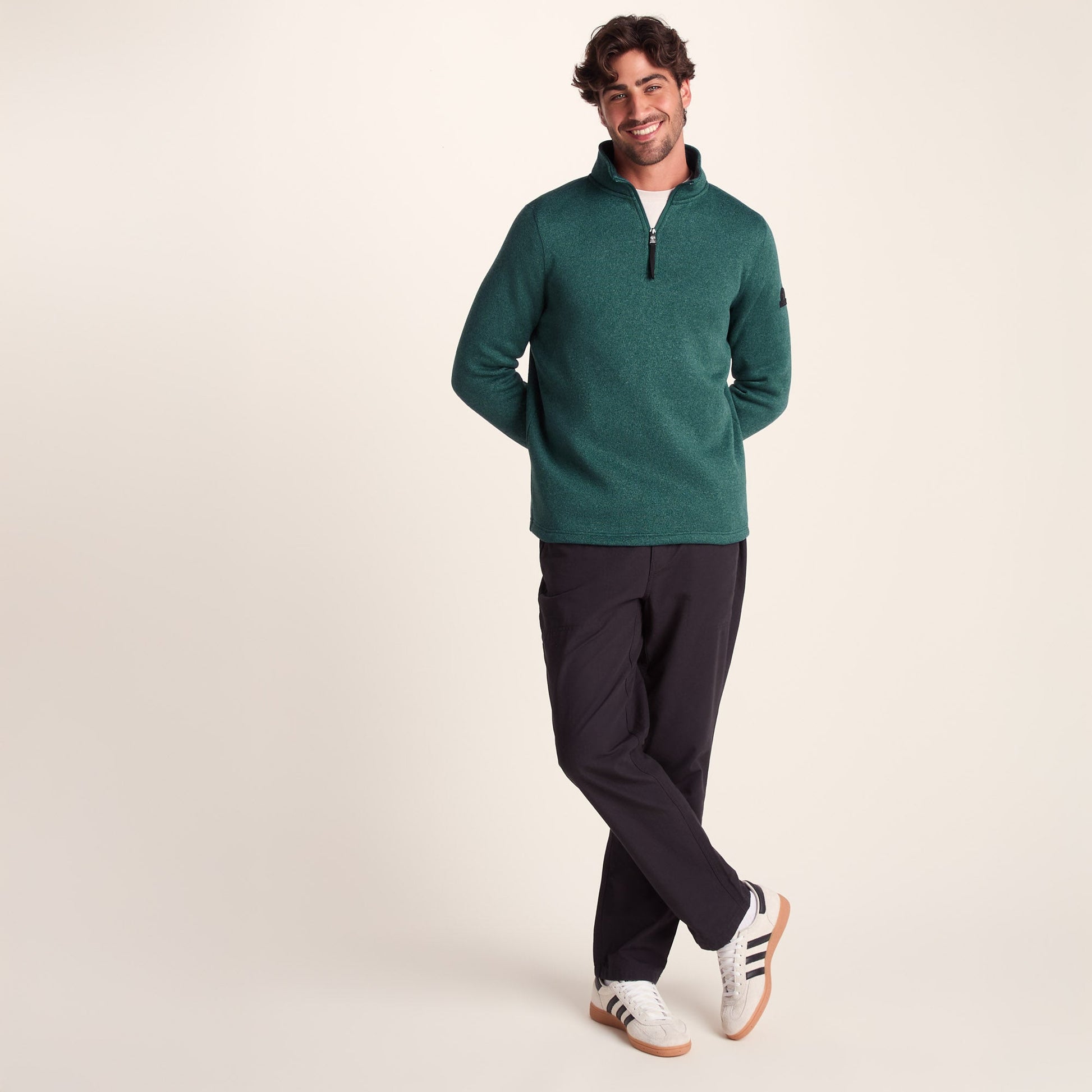 Pearson Mens Knitlook Quarter Zip Fleece - Dark Turquoise Marl