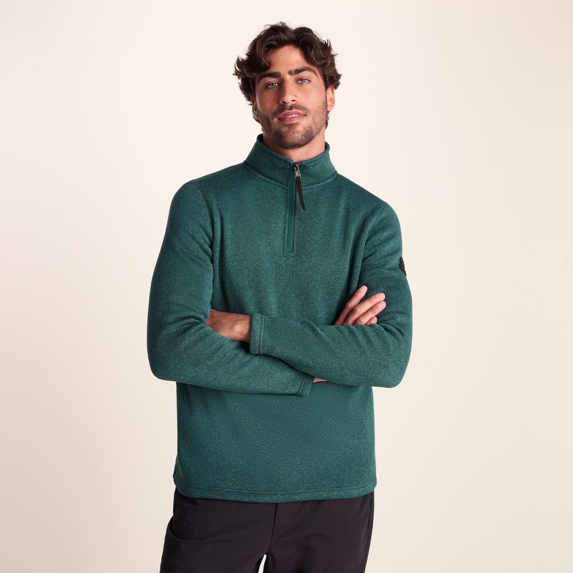 Pearson Mens Knitlook Quarter Zip Fleece - Dark Turquoise Marl