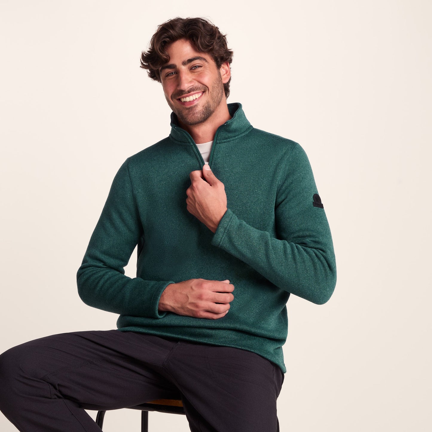 Pearson Mens Knitlook Quarter Zip Fleece - Dark Turquoise Marl