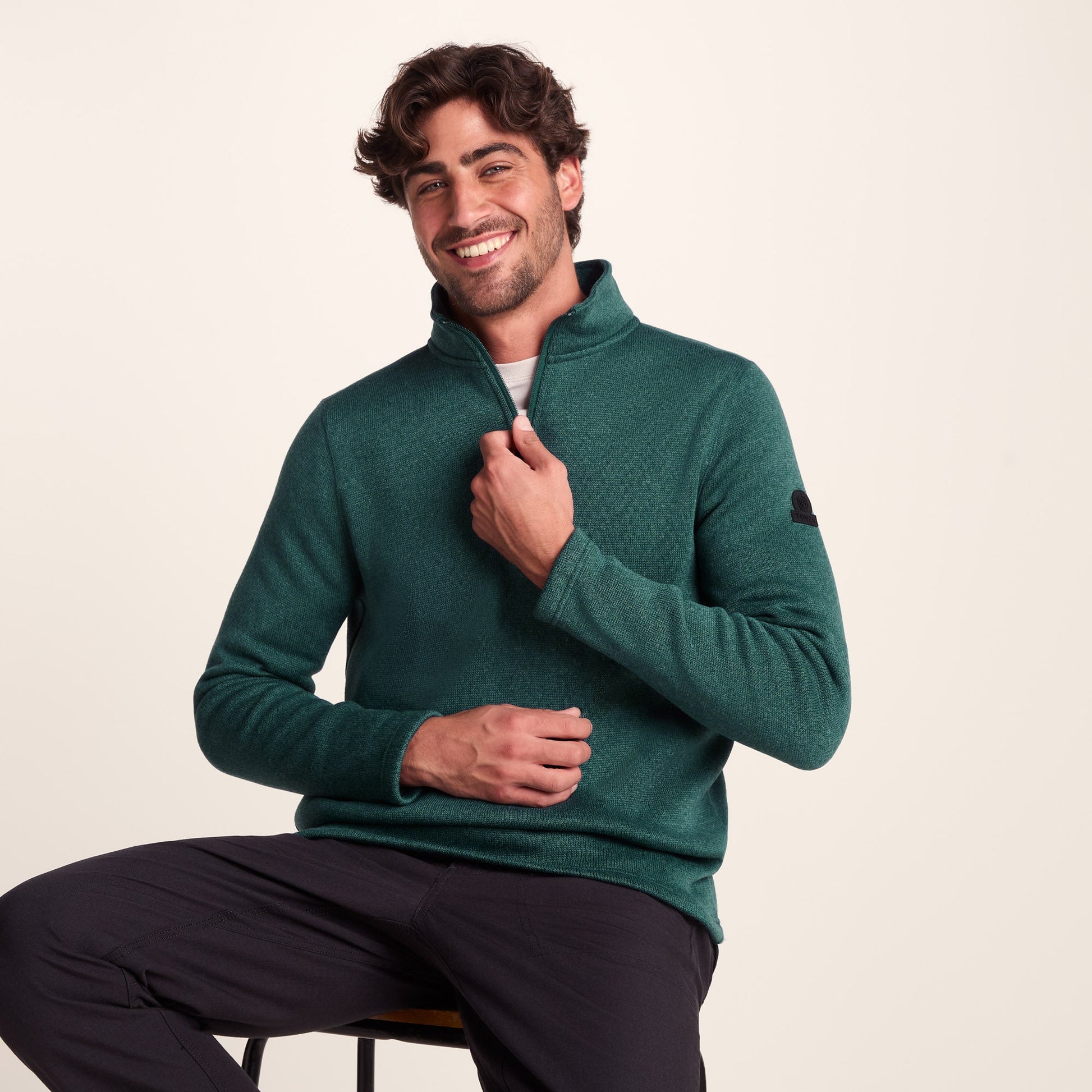 Pearson Mens Knitlook Quarter Zip Fleece - Dark Turquoise Marl