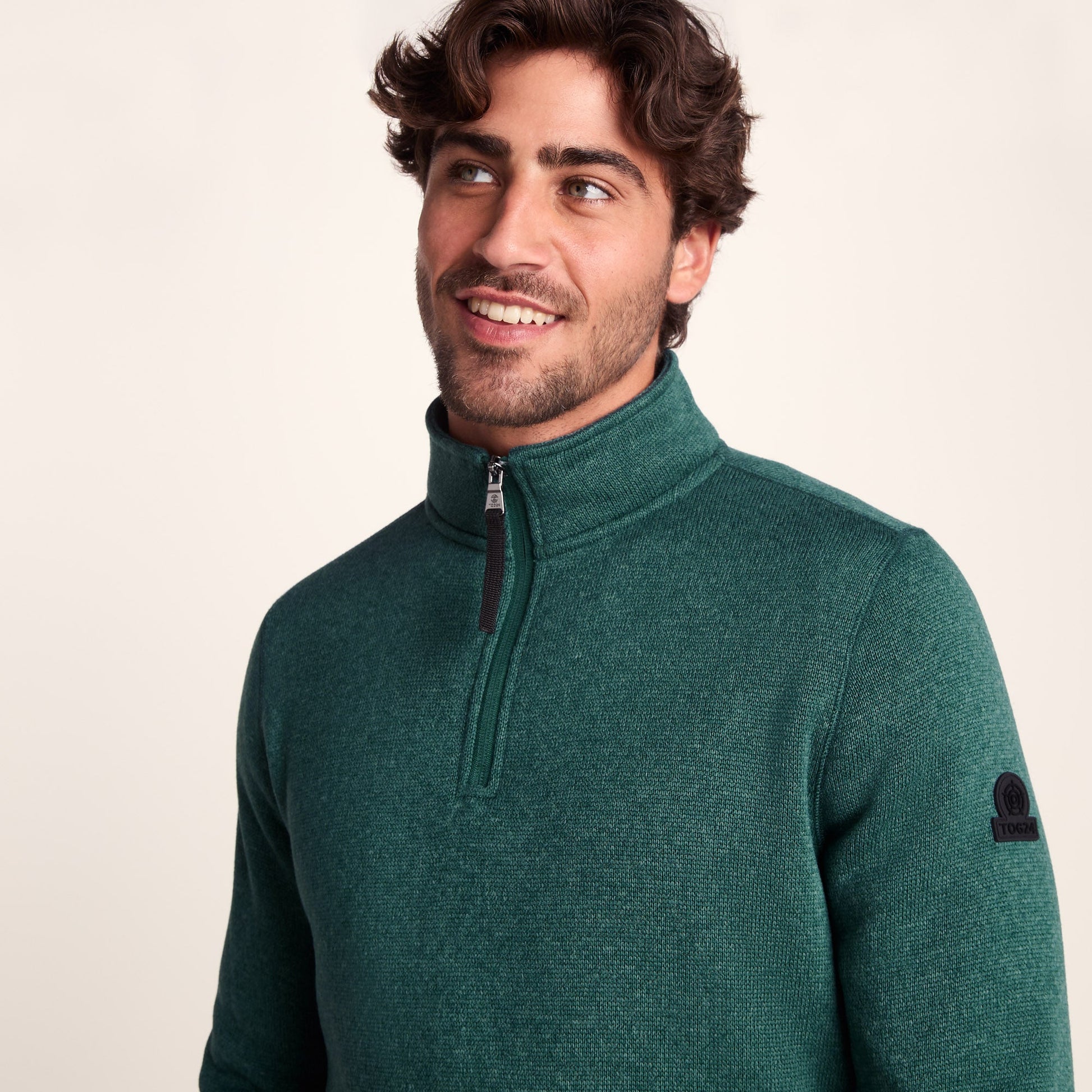 Pearson Mens Knitlook Quarter Zip Fleece - Dark Turquoise Marl