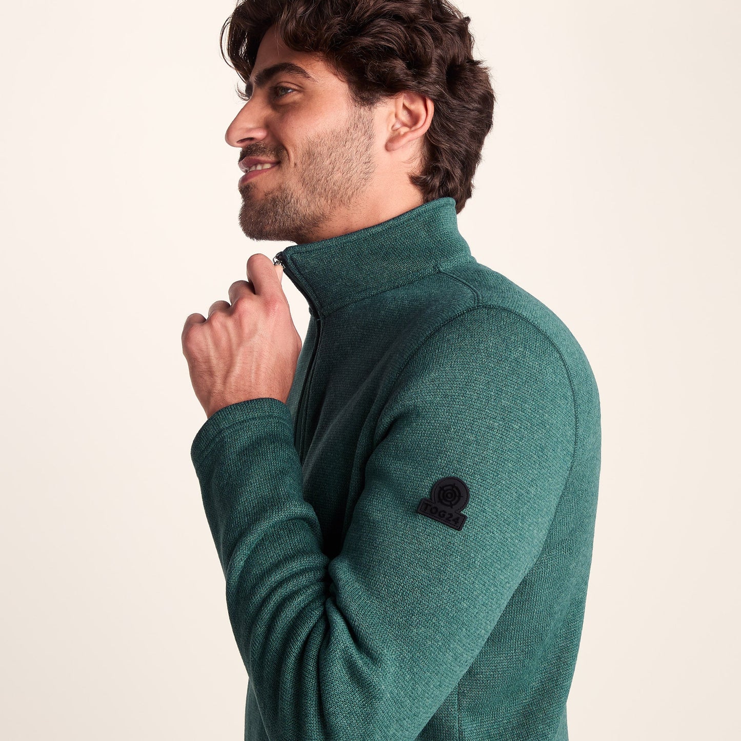 Pearson Mens Knitlook Quarter Zip Fleece - Dark Turquoise Marl