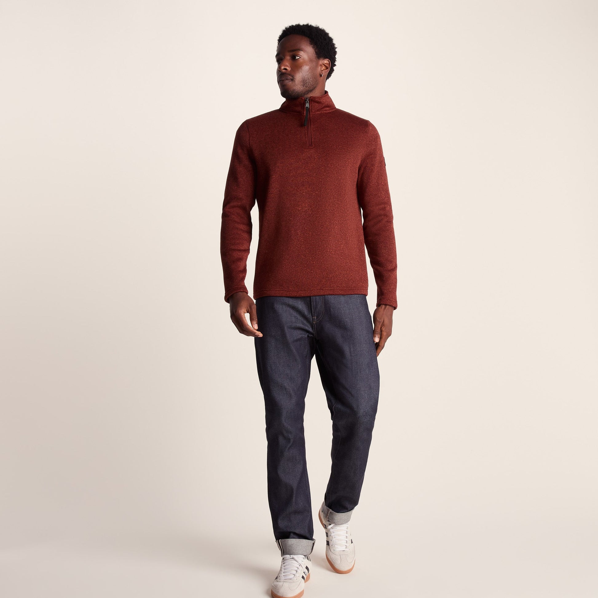 Pearson Mens Knitlook Quarter Zip Fleece - Clay Marl