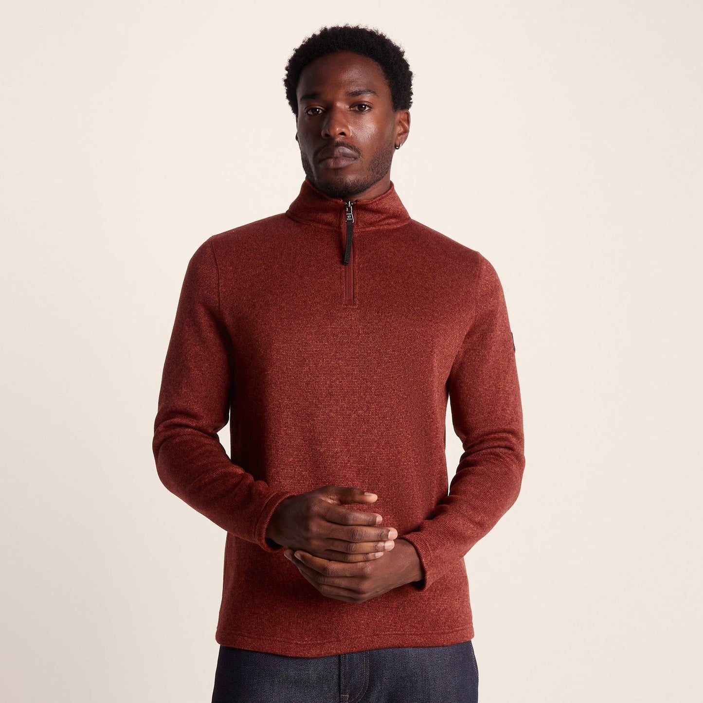 Pearson Mens Knitlook Quarter Zip Fleece - Clay Marl