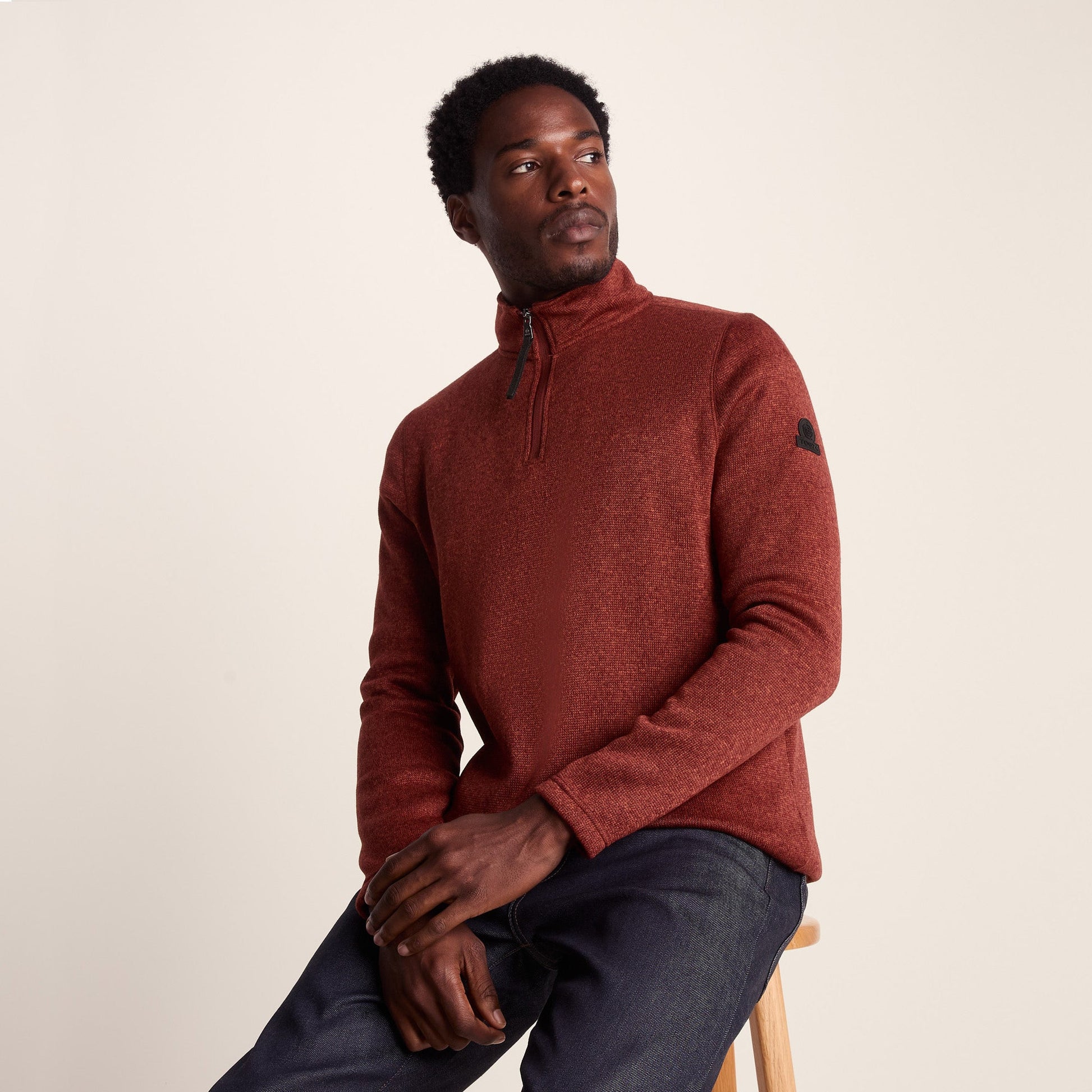Pearson Mens Knitlook Quarter Zip Fleece - Clay Marl