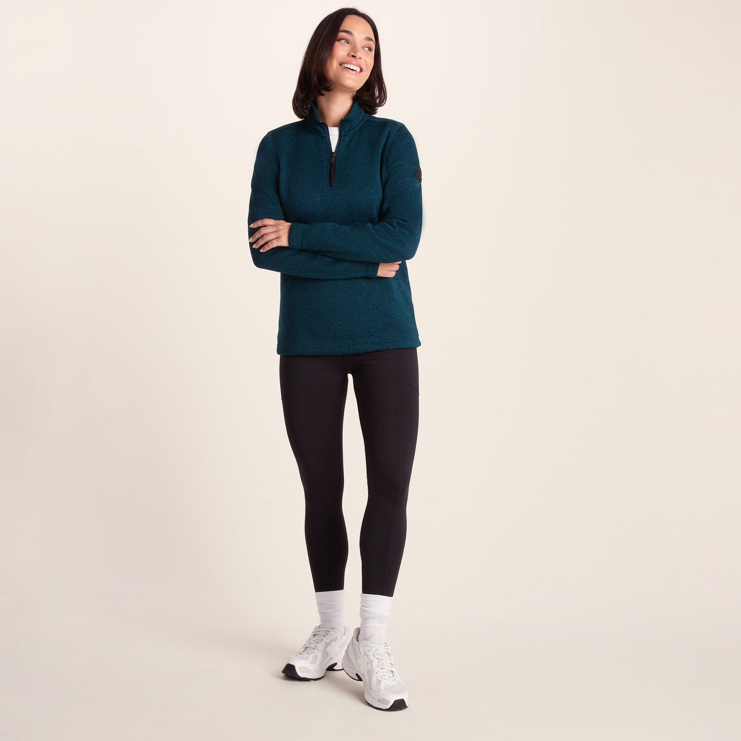 Pearson Womens Knitlook Quarter Zip Fleece - Deep Teal Marl