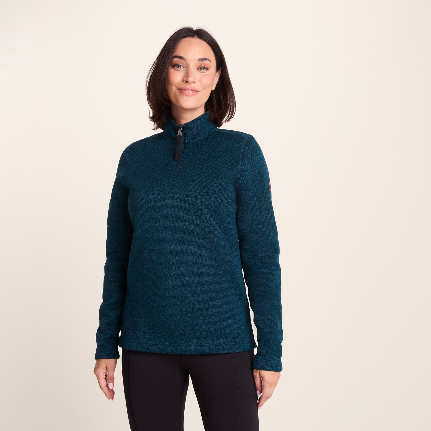 Pearson Womens Knitlook Quarter Zip Fleece - Deep Teal Marl