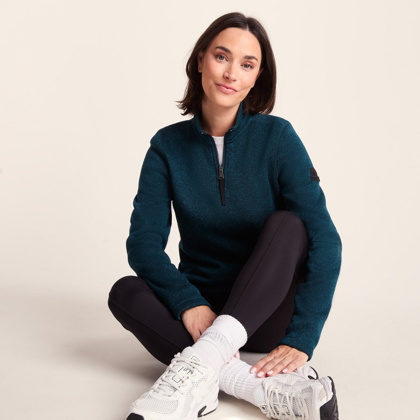 Pearson Womens Knitlook Quarter Zip Fleece - Deep Teal Marl