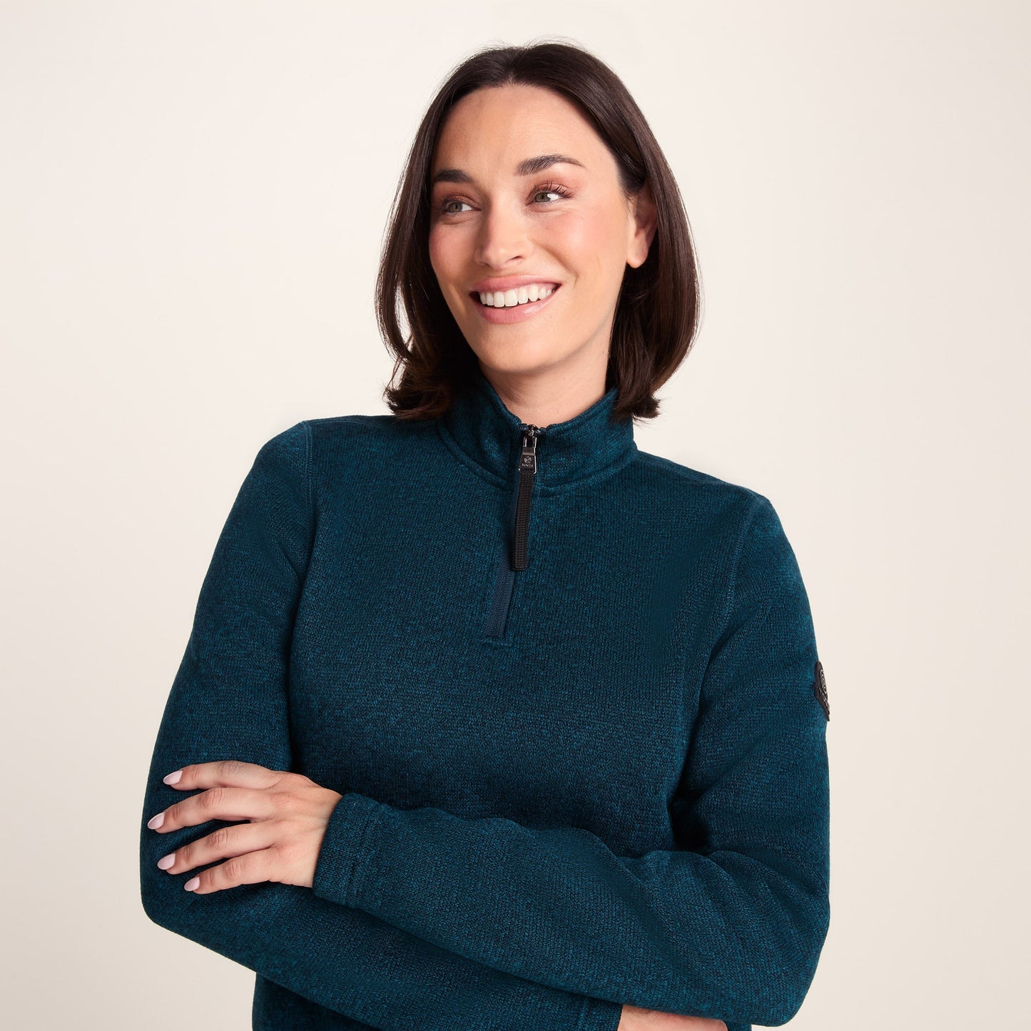 Pearson Womens Knitlook Quarter Zip Fleece - Deep Teal Marl