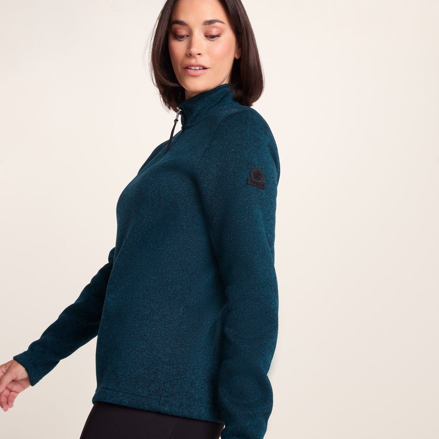 Pearson Womens Knitlook Quarter Zip Fleece - Deep Teal Marl