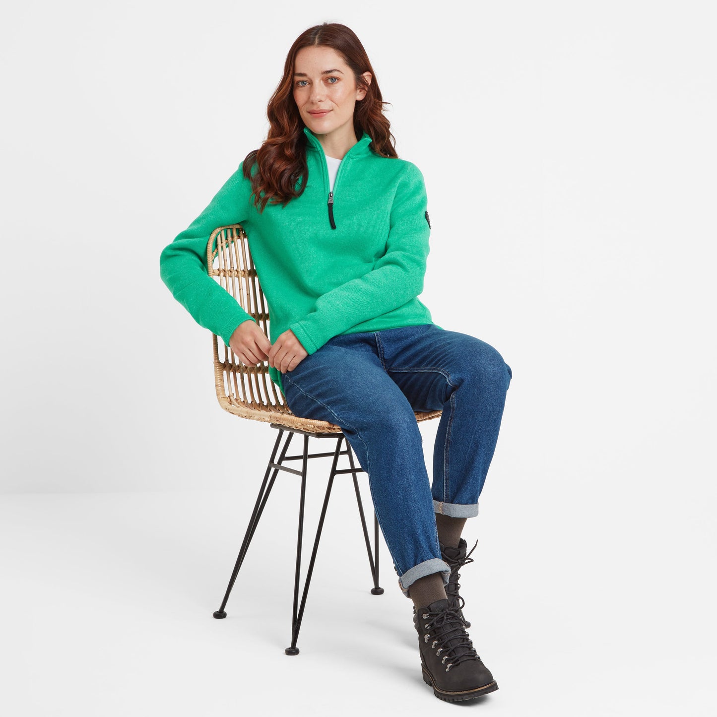 Pearson Womens Knitlook Quarter Zip Fleece - Jade Marl