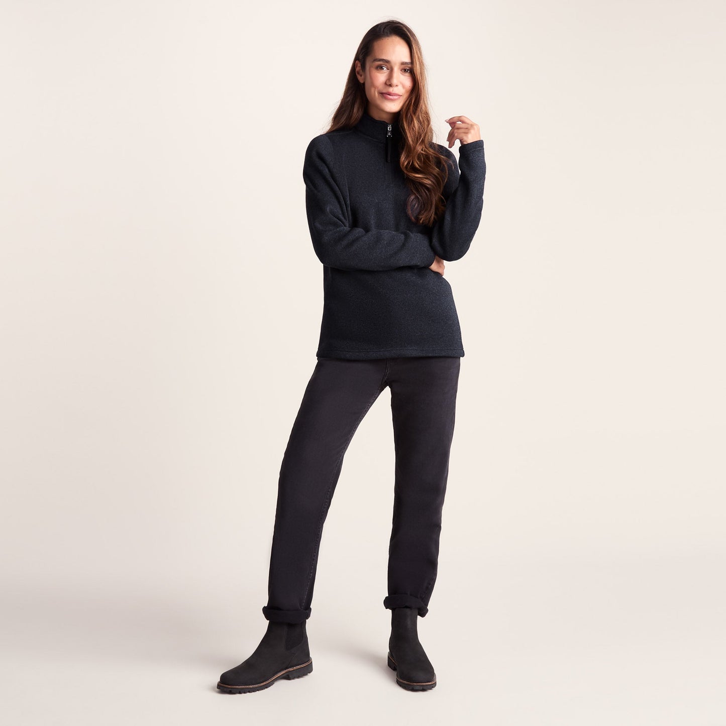 Pearson Womens Knitlook Quarter Zip Fleece - Dark Indigo Marl