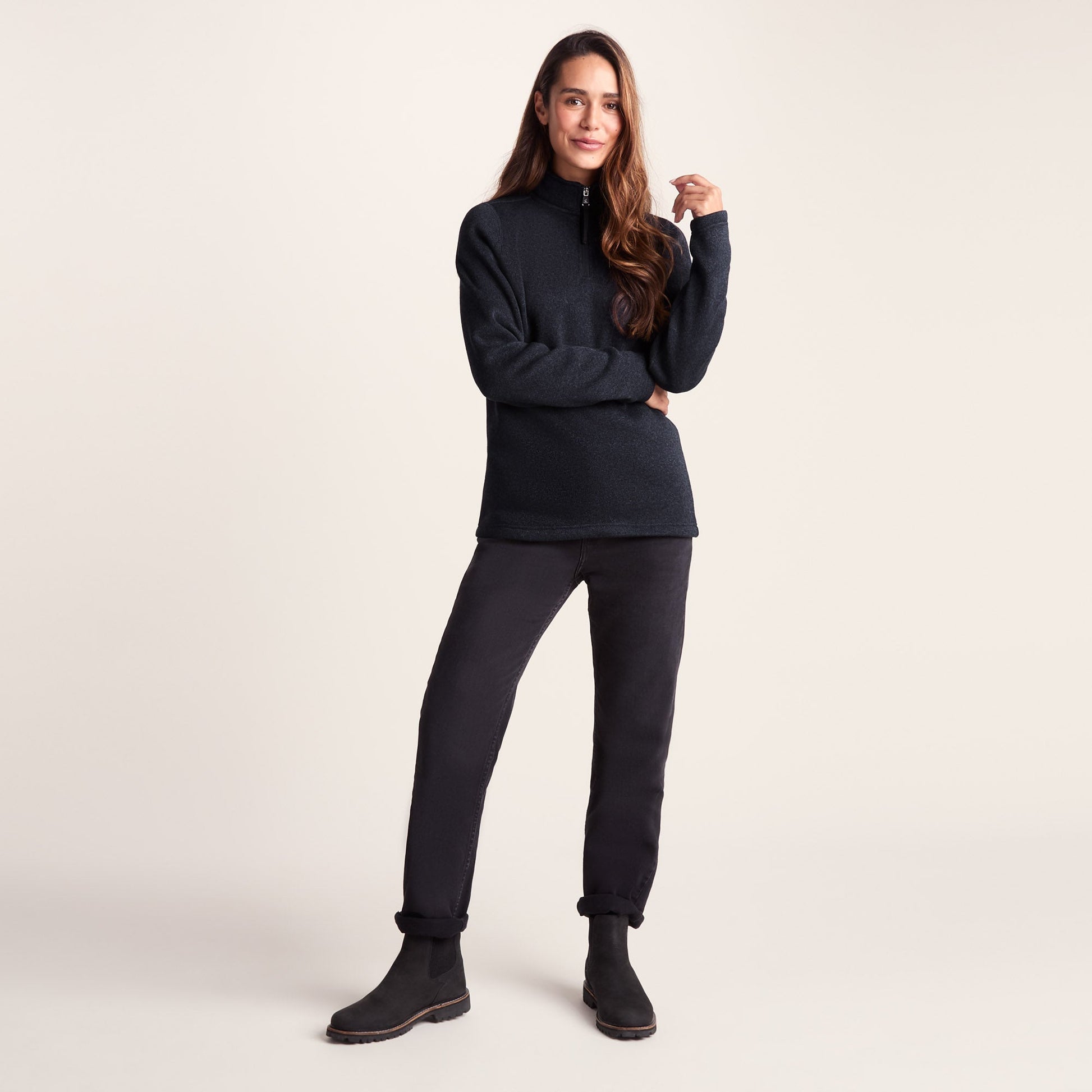 Pearson Womens Knitlook Quarter Zip Fleece - Dark Indigo Marl