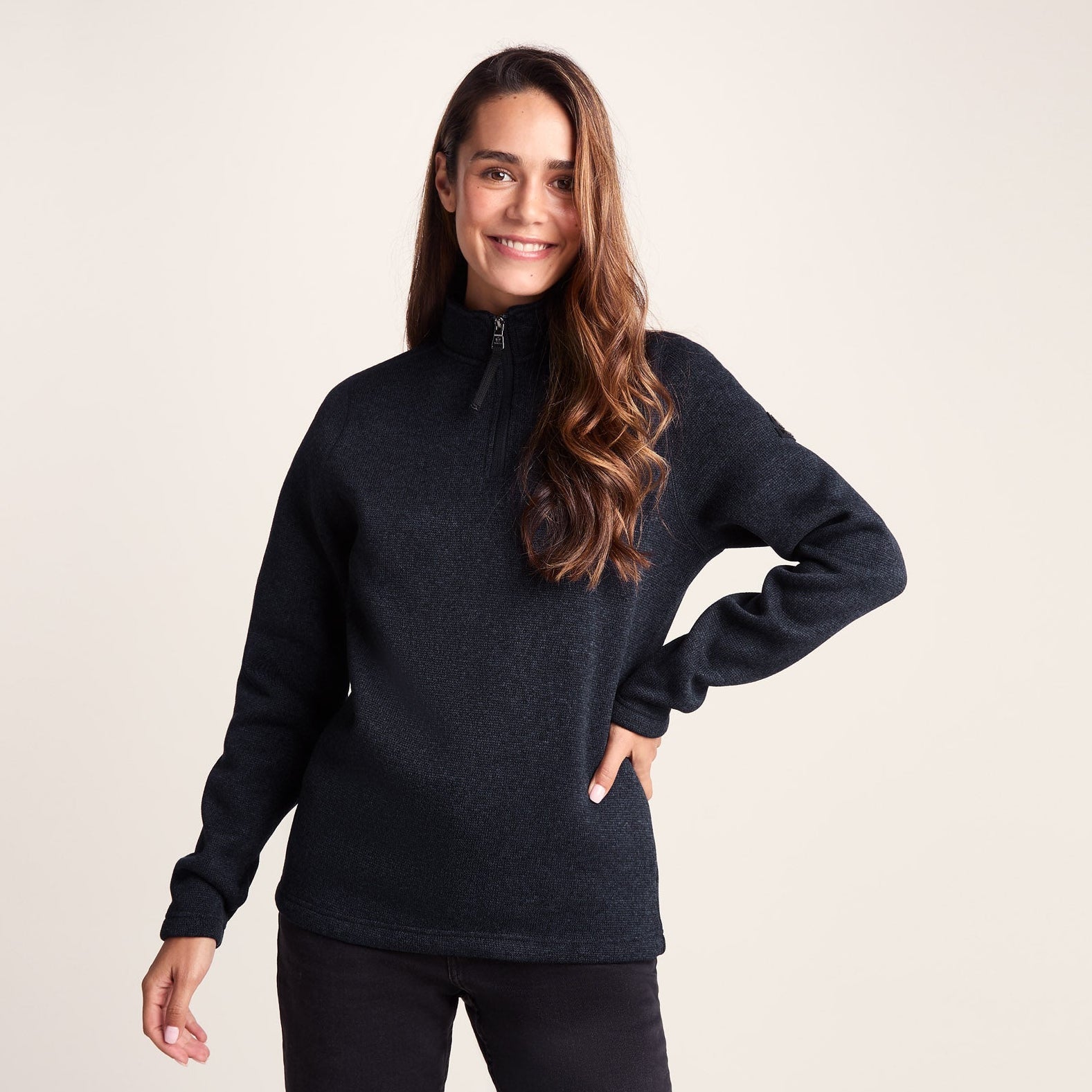 Pearson Womens Knitlook Quarter Zip Fleece - Dark Indigo Marl