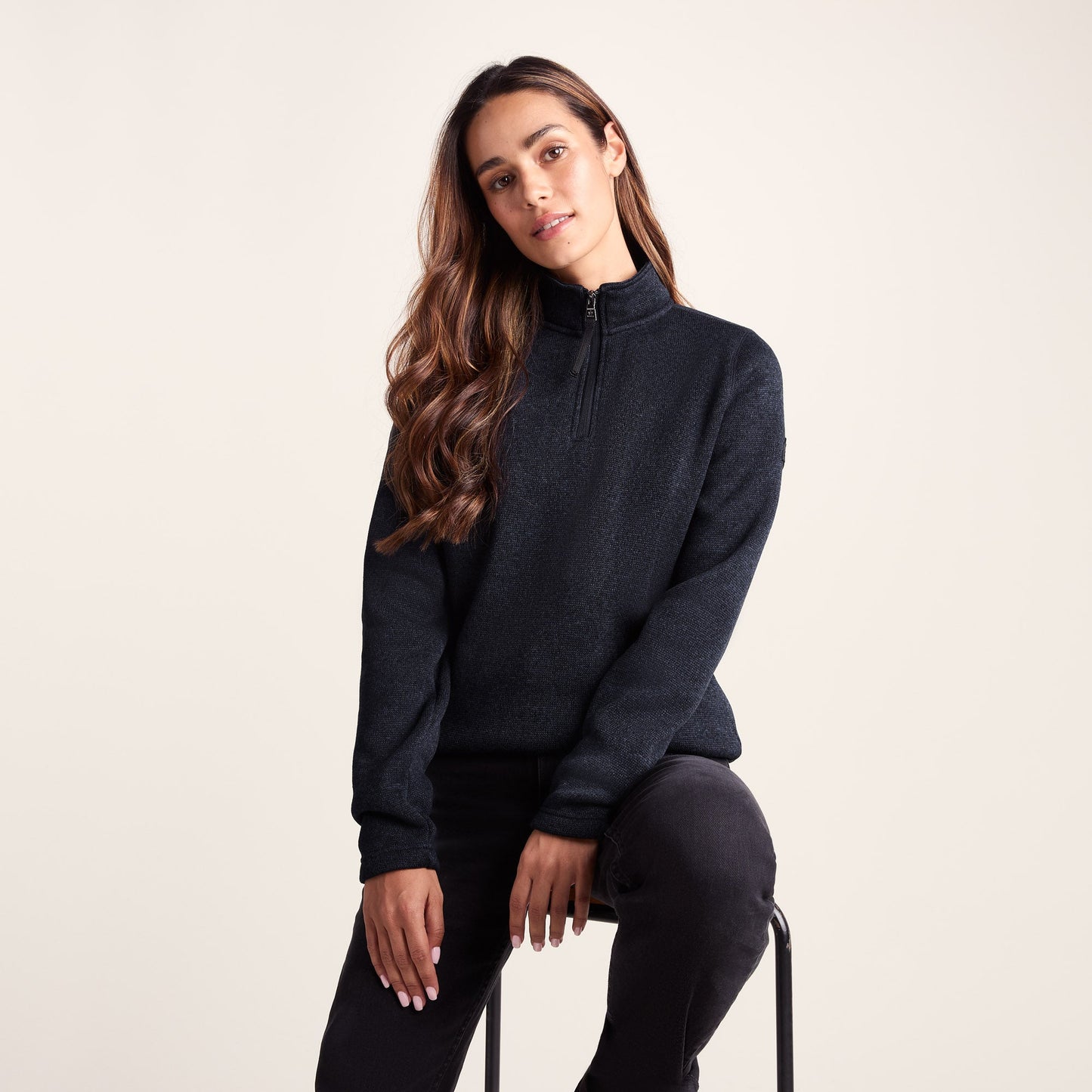 Pearson Womens Knitlook Quarter Zip Fleece - Dark Indigo Marl