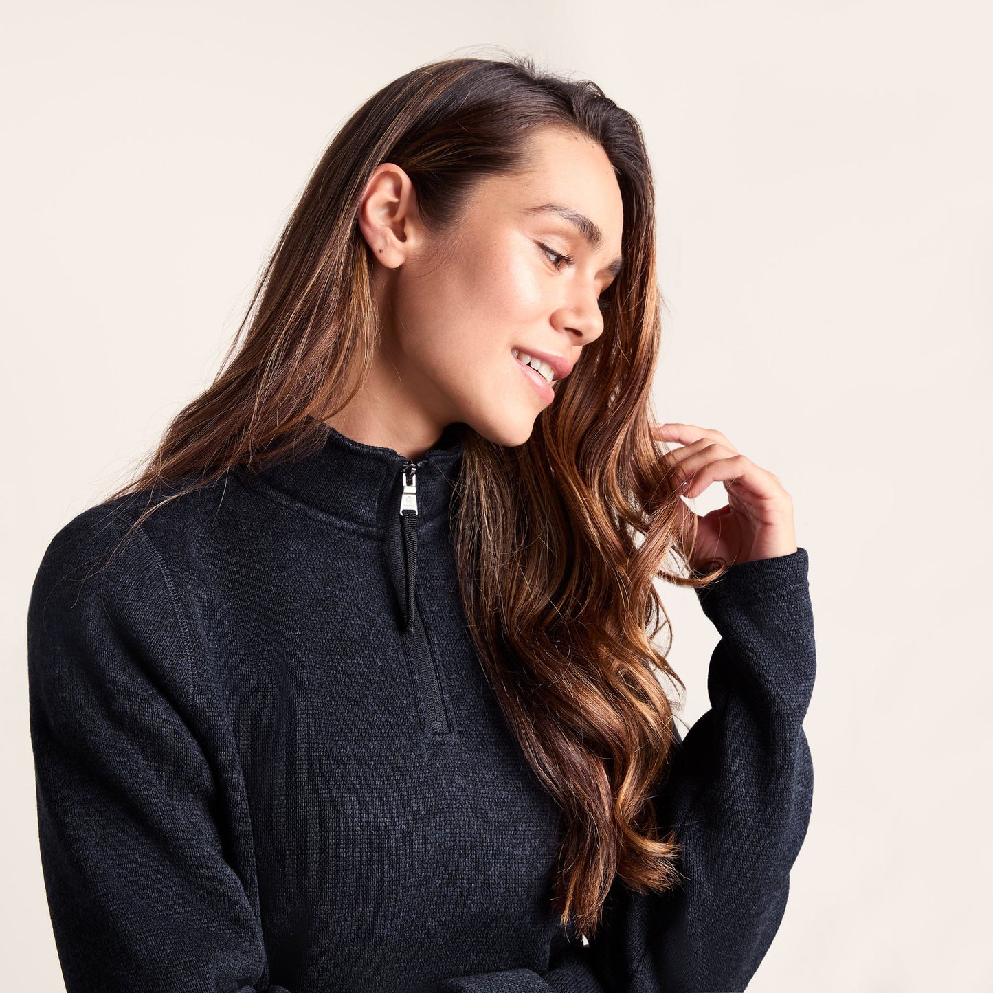 Pearson Womens Knitlook Quarter Zip Fleece - Dark Indigo Marl