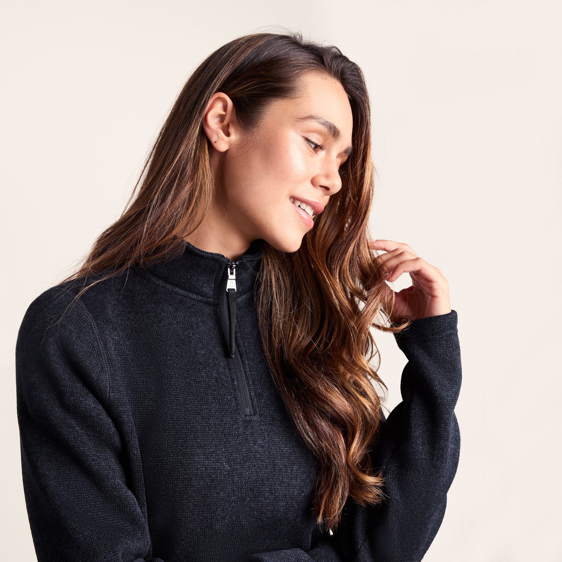 Pearson Womens Knitlook Quarter Zip Fleece - Dark Indigo Marl