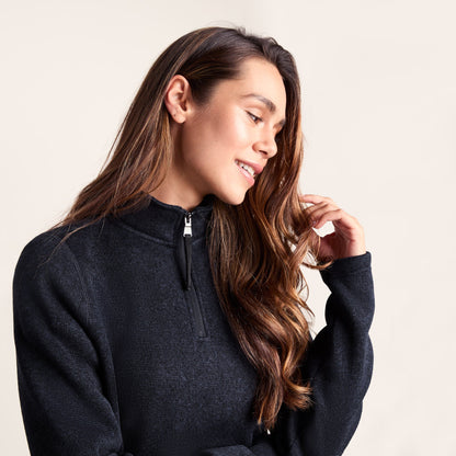 Pearson Womens Knitlook Quarter Zip Fleece - Dark Indigo Marl