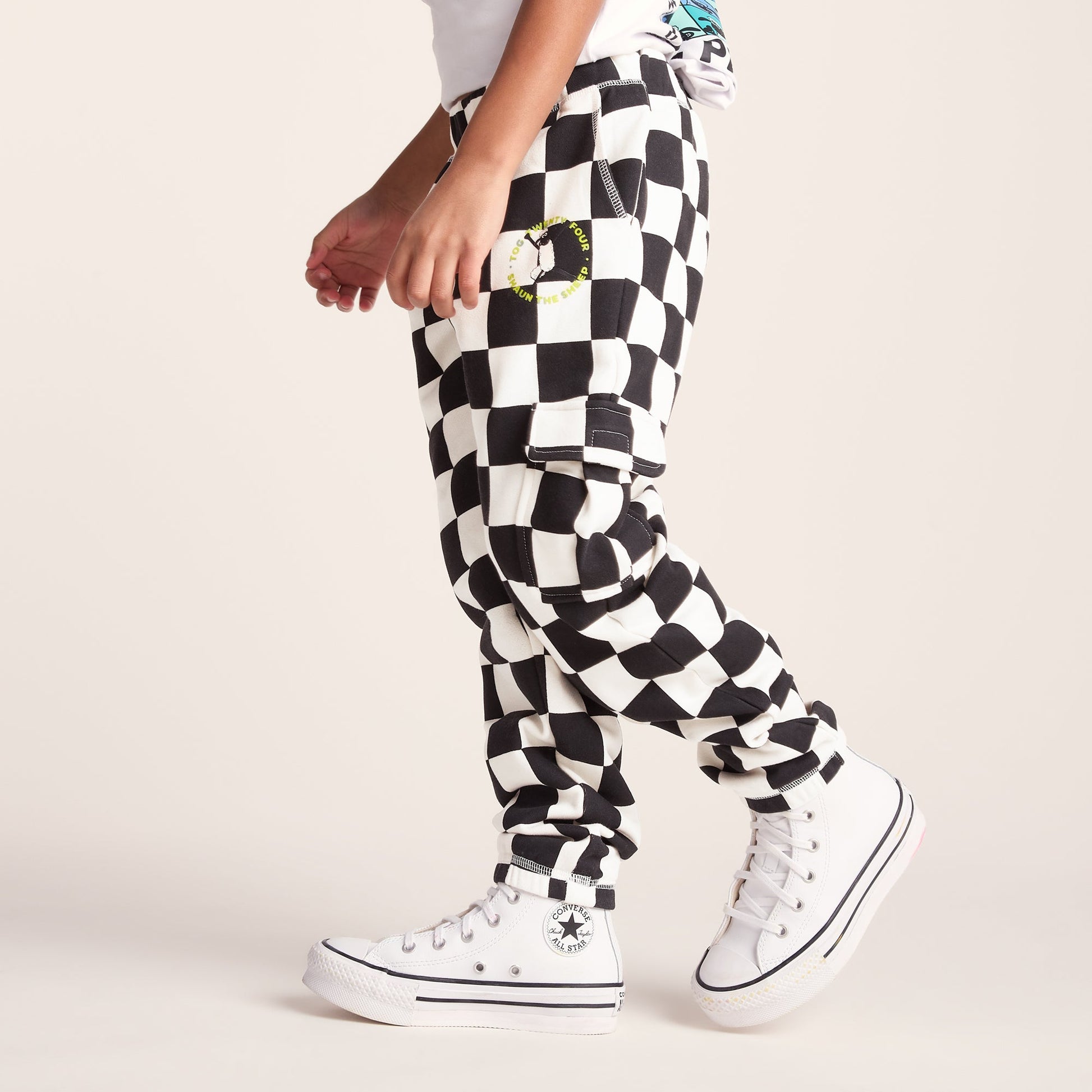 Polypay Kids Shaun the Sheep Sweat Pant - Black Woolly Checkerboard