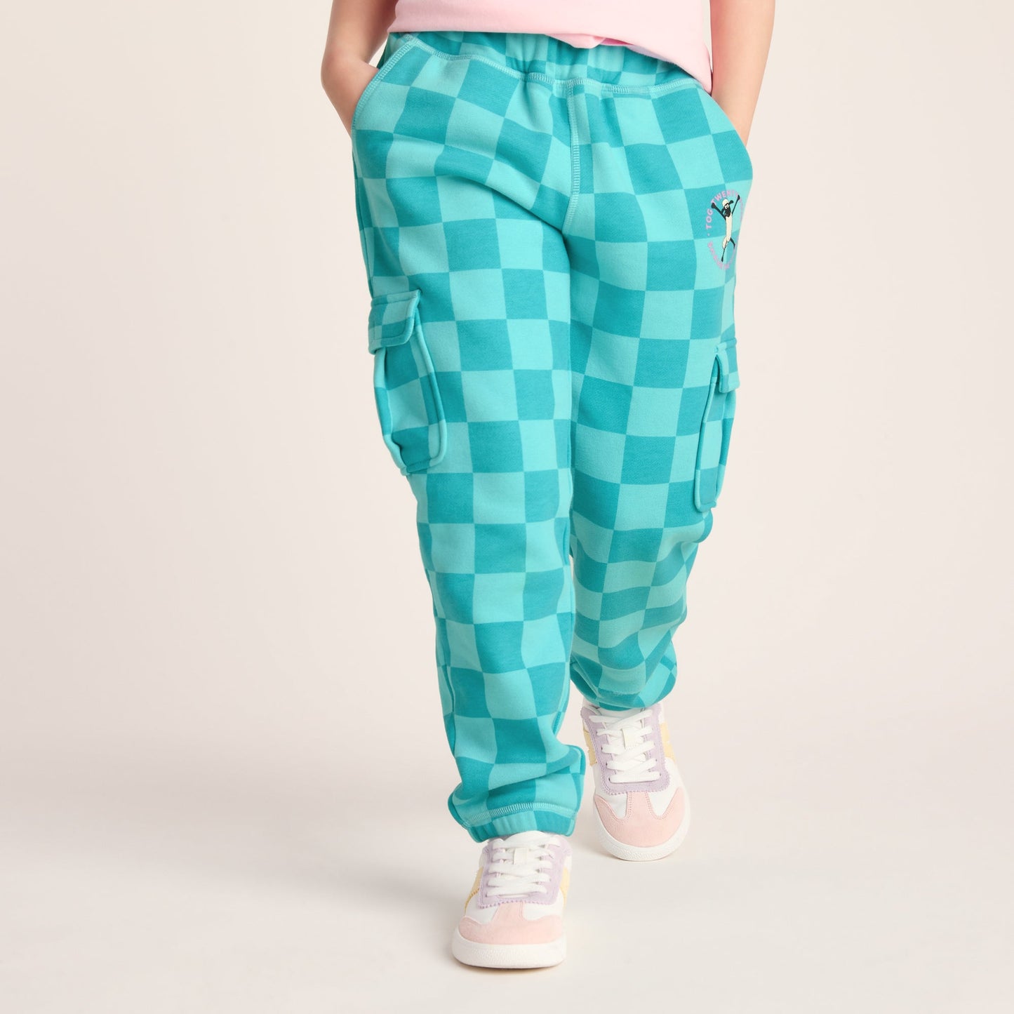 Polypay Kids Shaun the Sheep Sweat Pant - Spearmint/Bubblegum Checkerboard